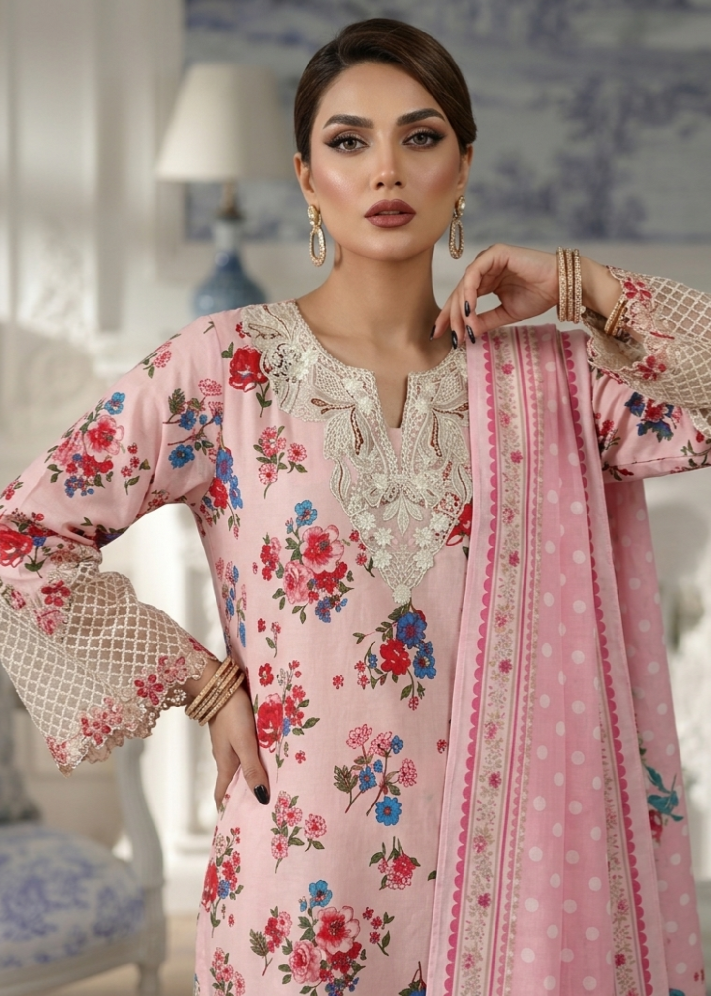 Pink Embroidered Lawn Party Wear Salwar Kameez Online in Dubai UAE Abudhabi Ajman Sharjah