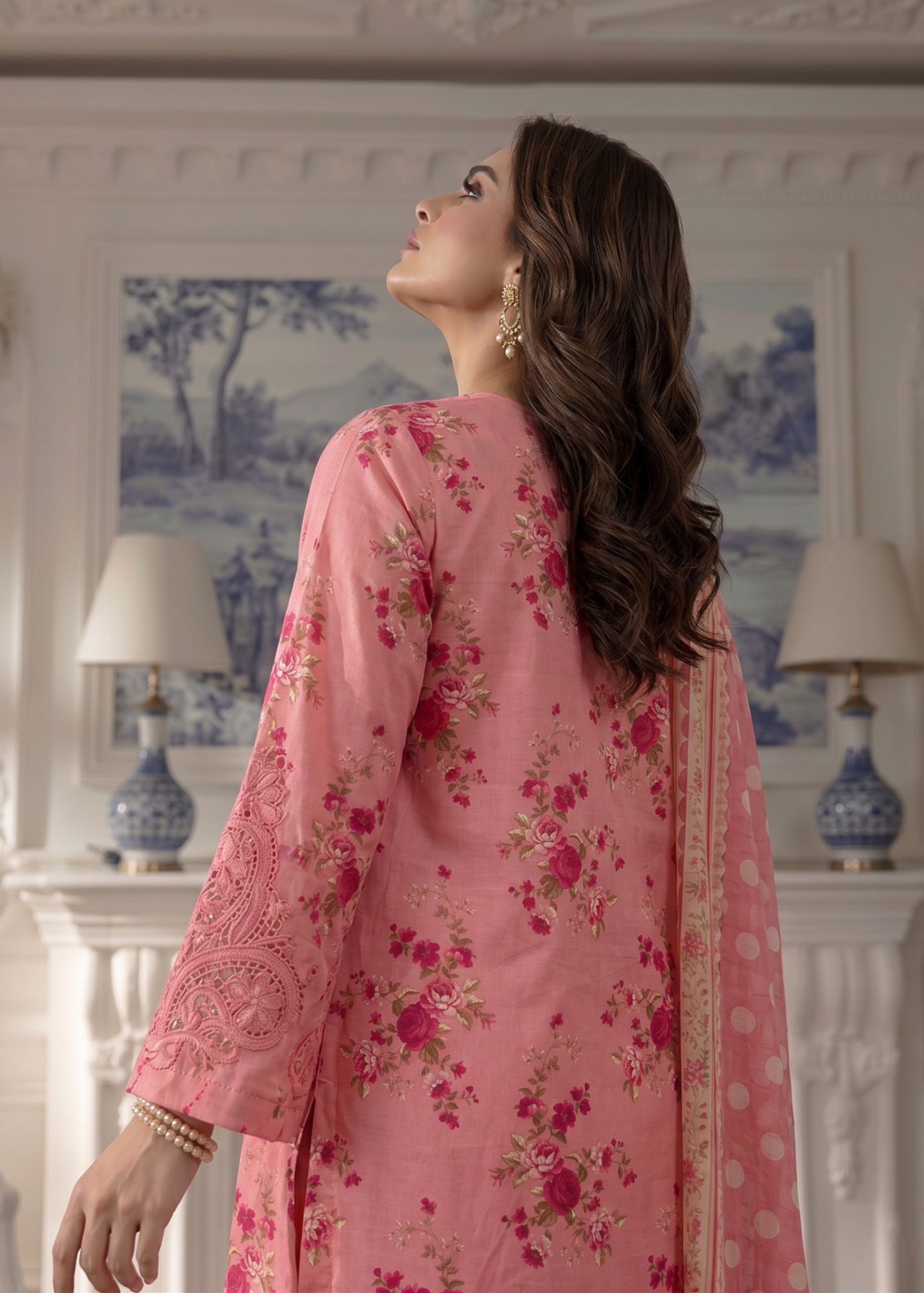 Pink Lawn Embroidered Three Piece Suit Online in Dubai UAE Abudhabi Ajman Sharjah