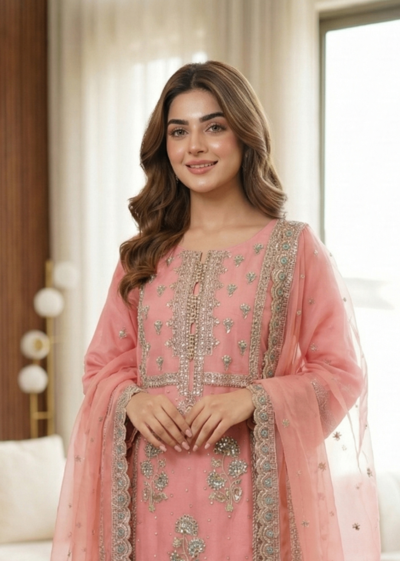 Pink Organza Partywear Salwar Suit Online in Dubai UAE Abudhabi Ajman Sharjah