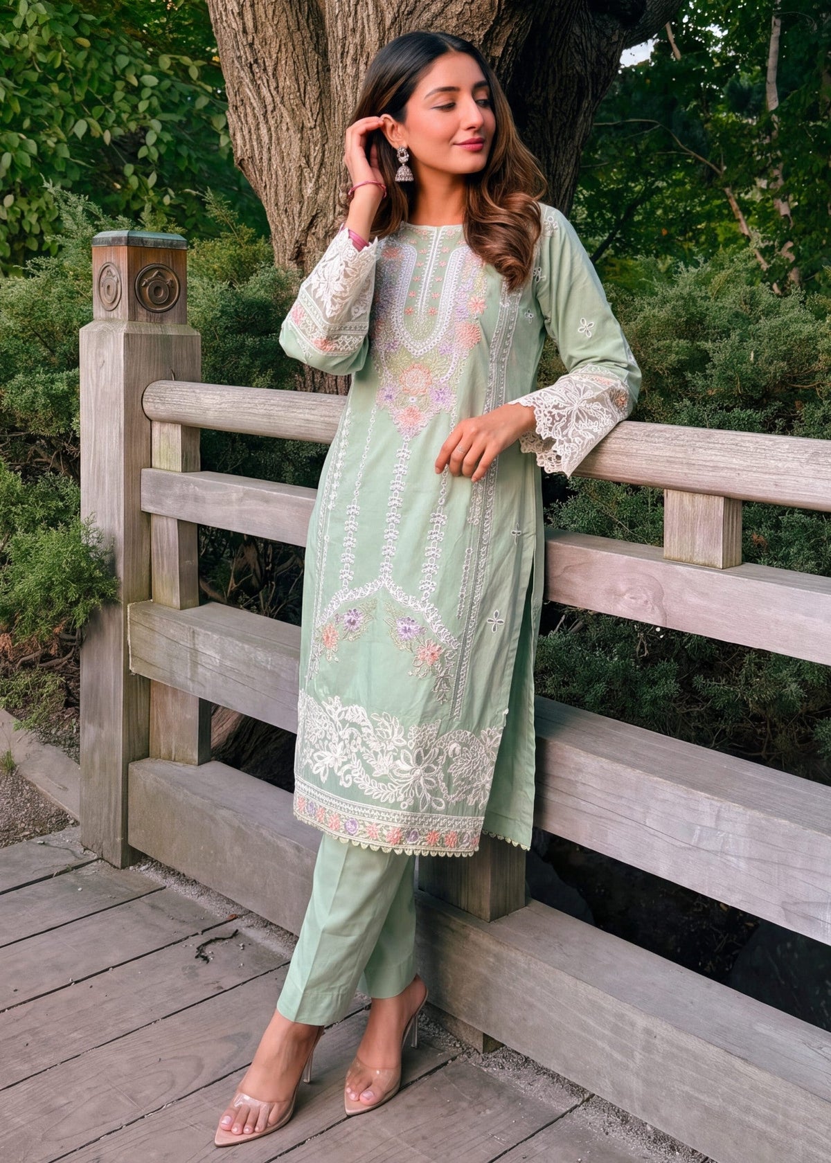 Pistachio Green Embroidered Lawn Daily Wear Pakistani Suit Online in Dubai UAE Abudhabi Ajman Sharjah
