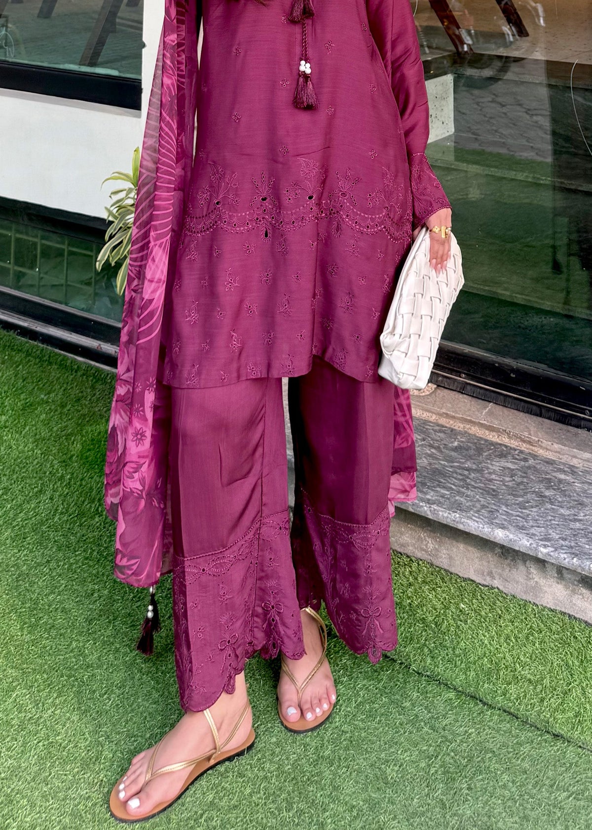 Plum Embroidered Viscose Raw Silk Salwar Suit for Women Online in KSA Riyadh Saudi Arabia Oman Bahrain Qatar