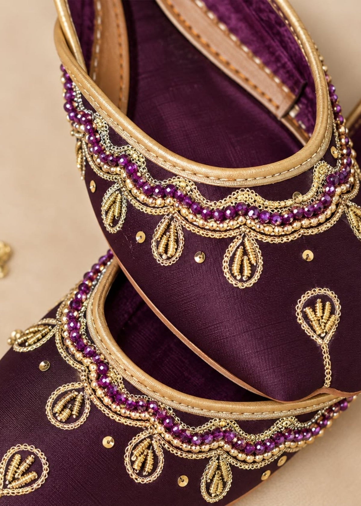Plum Purple Embroidered Khussa Formal Footwear Online in UK USA Canada