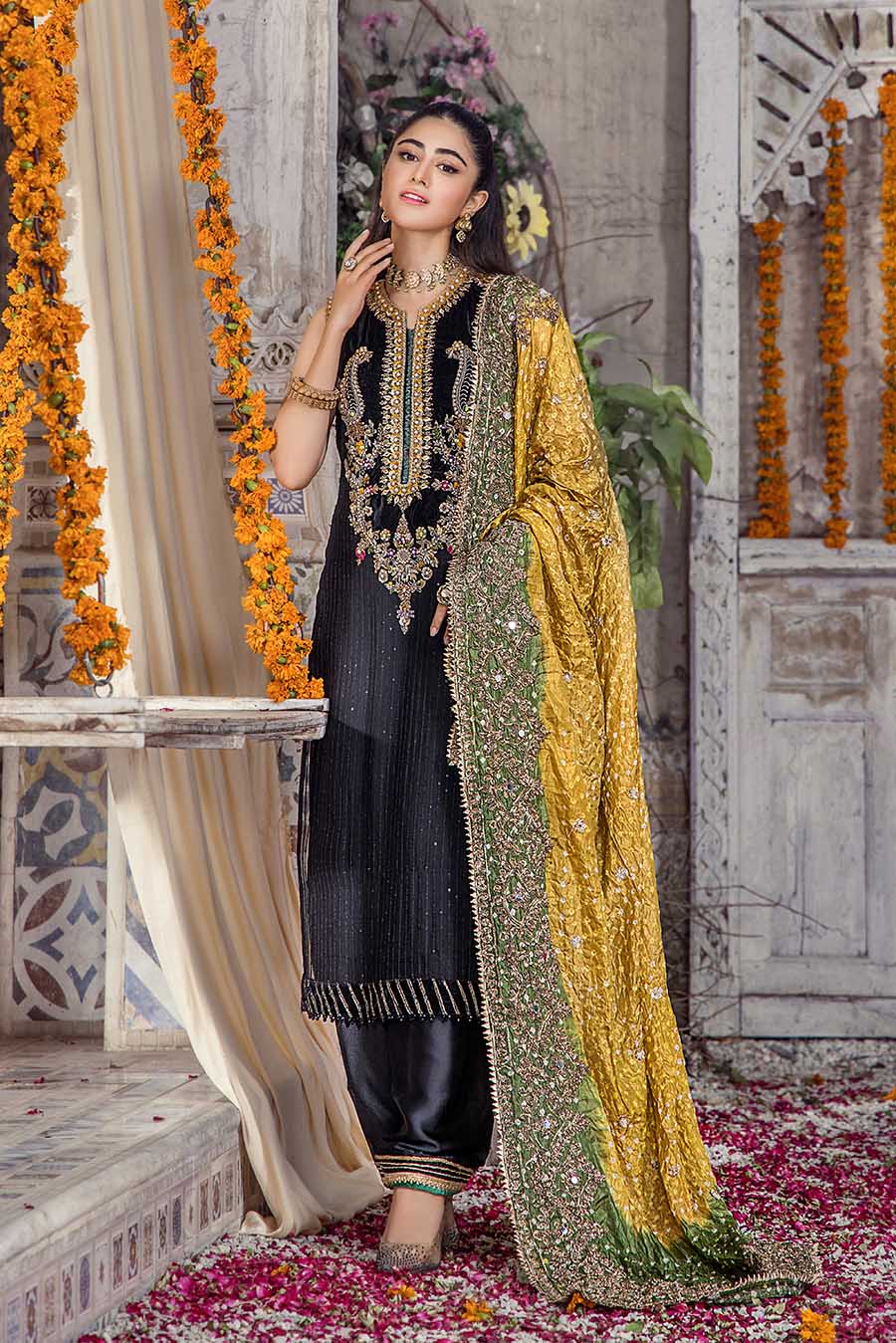Readymade Black Chiffon Suit with Chunari