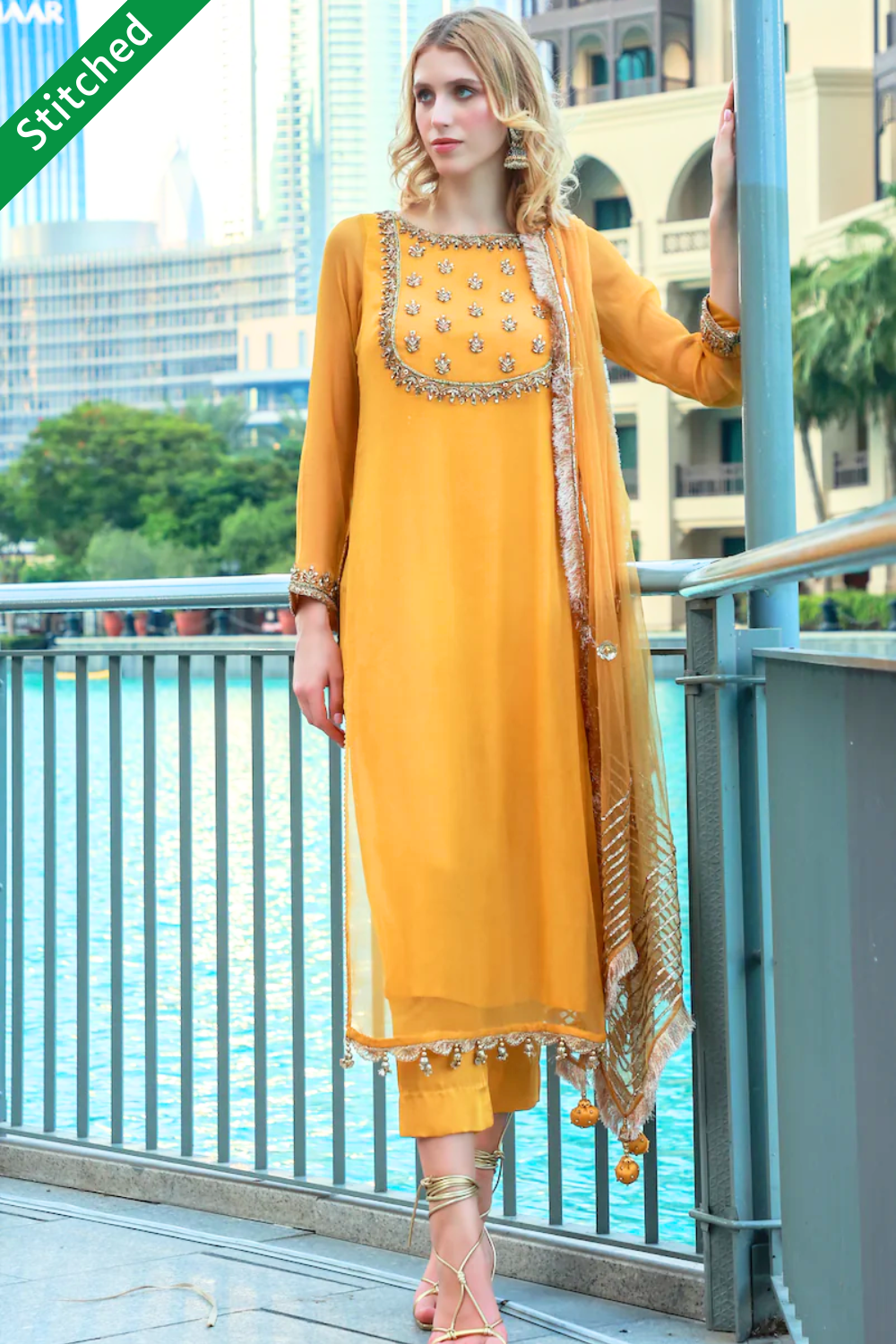 Mustard Readymade Chiffon Suit