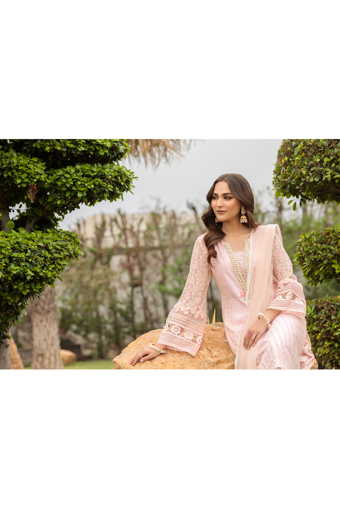 Hand Embroidered Pure Cotton Chikankari Suit with Heavy Pearl Work