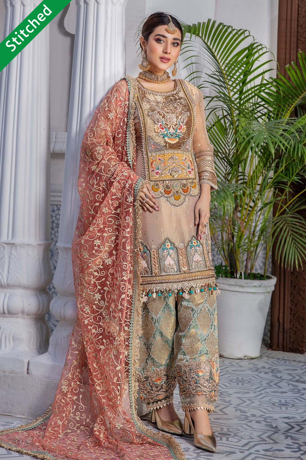 Hand Embroidered Pure Maysuri Suit Size 48
