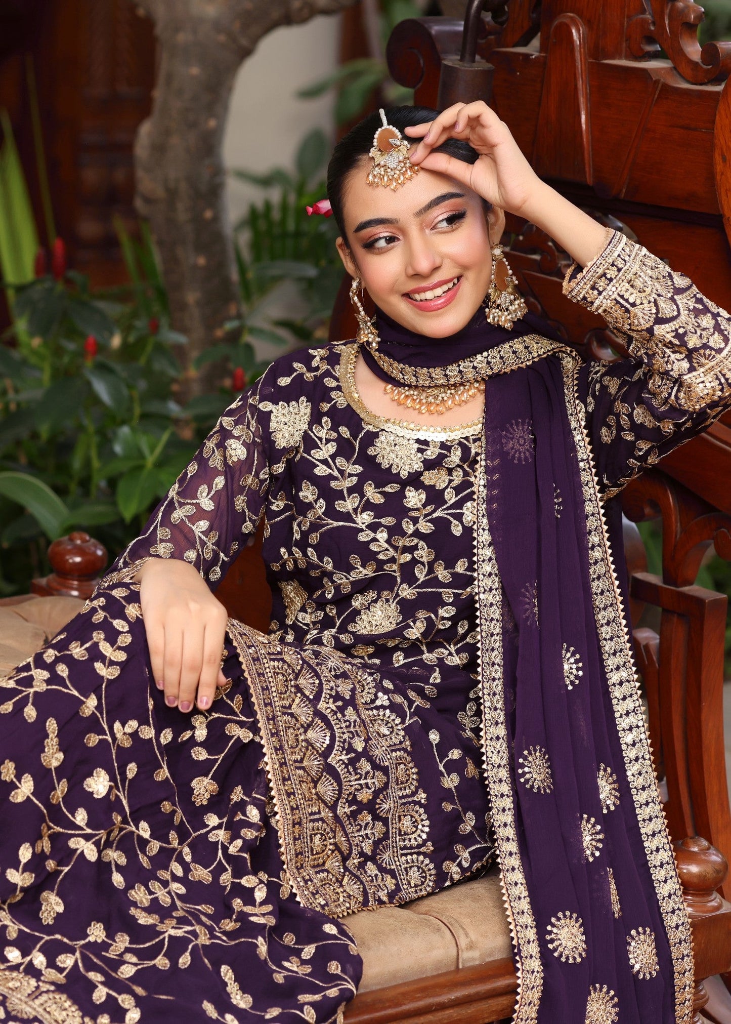 Purple Embroidered Chiffon Festive Outfit Online in UK USA Canada