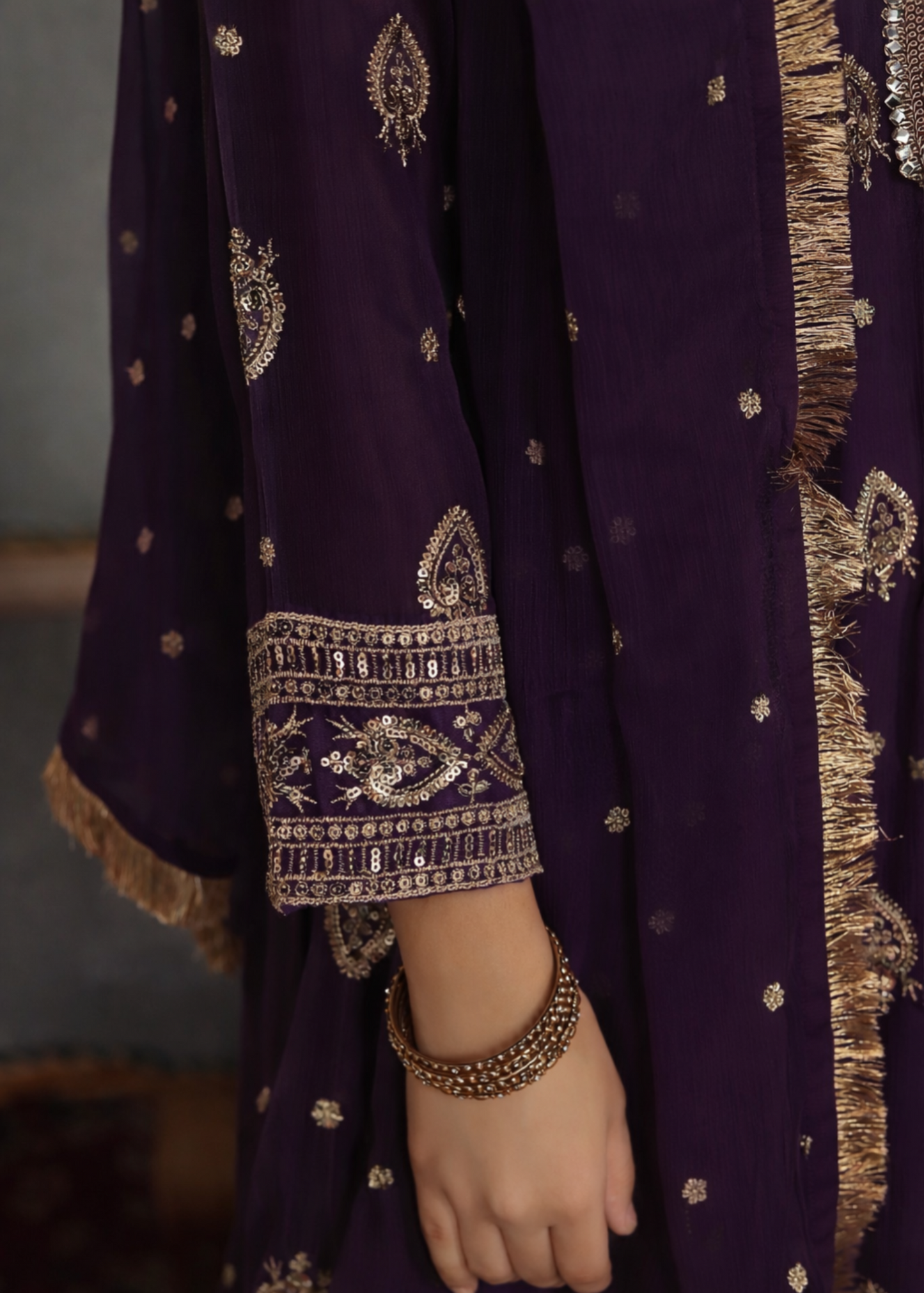 Purple Embroidered Chiffon Party Wear Pishwas for Girls Online in Sri Lanka India Australia