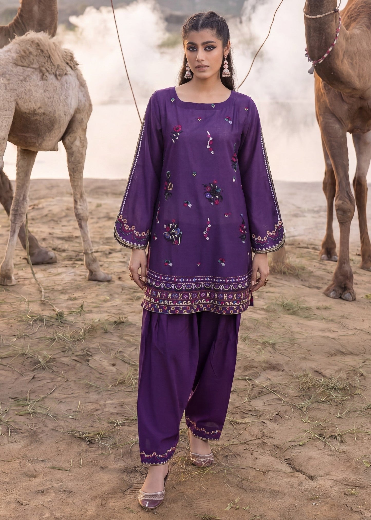 Purple Embroidered Lawn Ladies Suit Online in Dubai UAE Abudhabi Ajman Sharjah