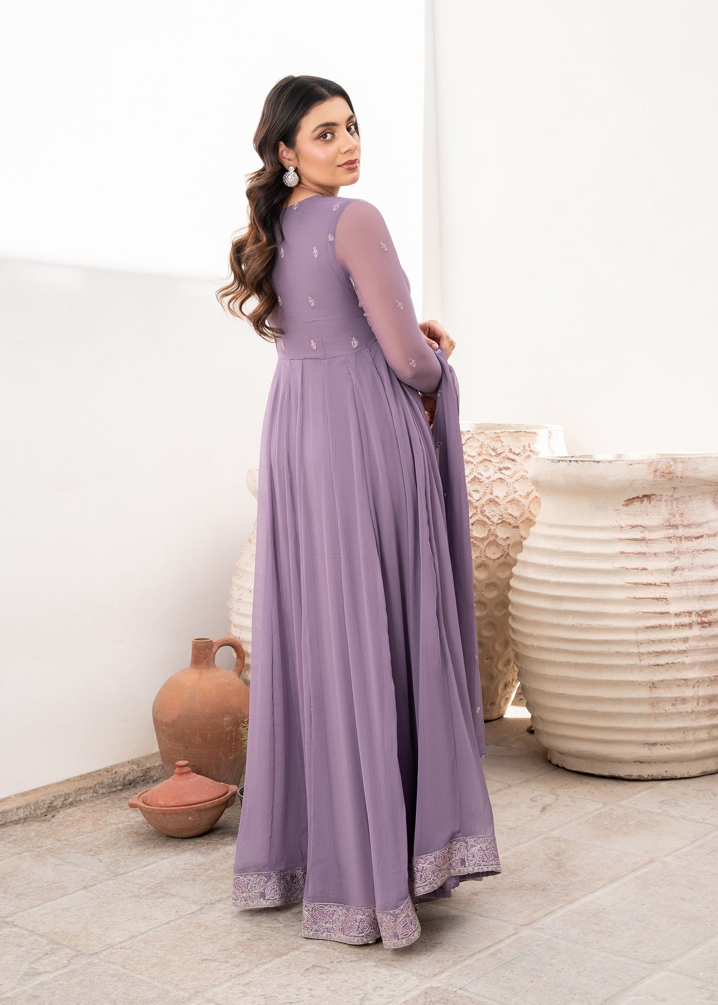 Purple Raw Silk Trouser Chiffon Pishwas Online in Dubai DXB UAE Abudhabi Meena Bazaar