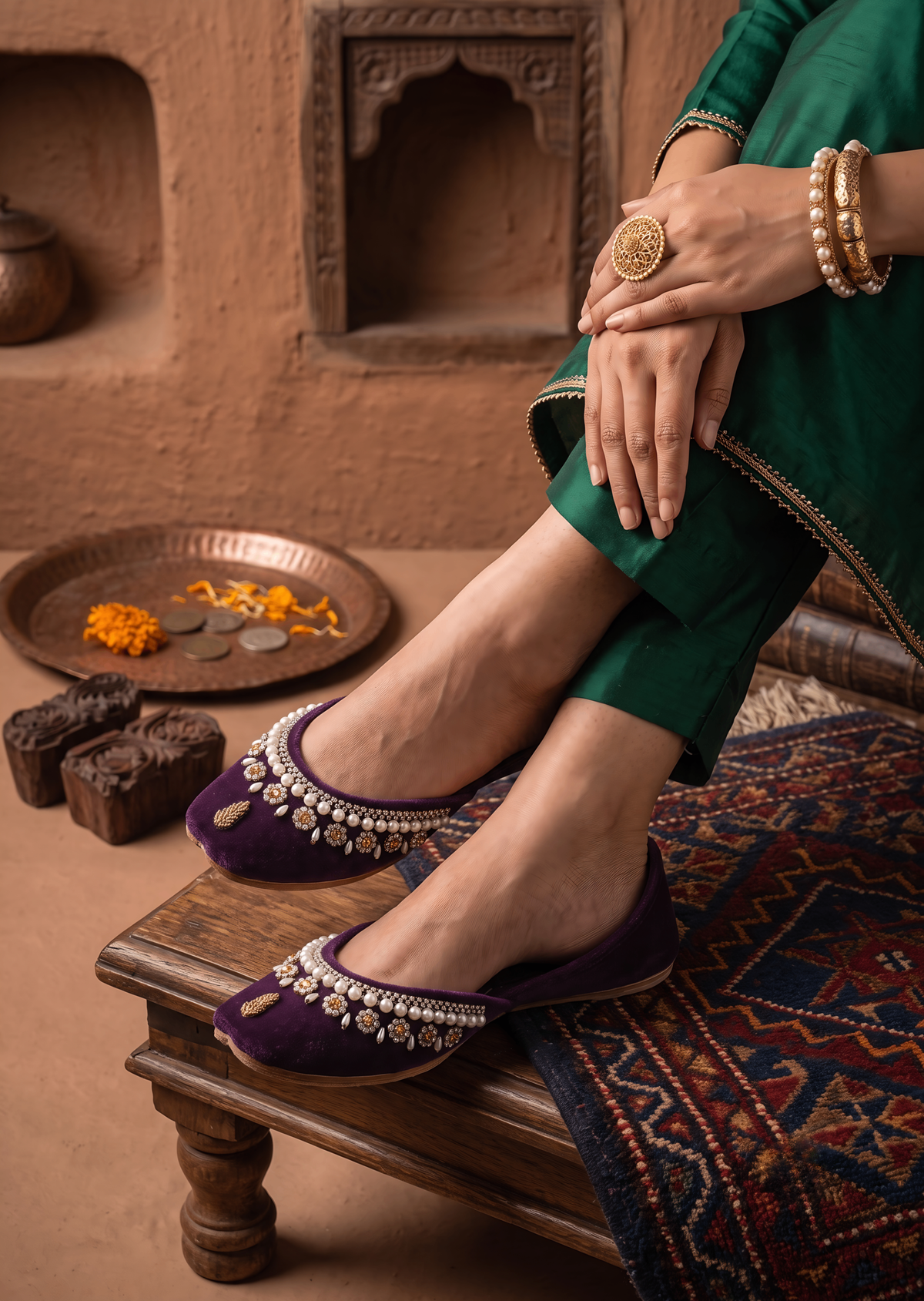 Purple Velvet Khussa Wedding Footwear Online in Dubai DXB UAE Abudhabi Meena Bazaar