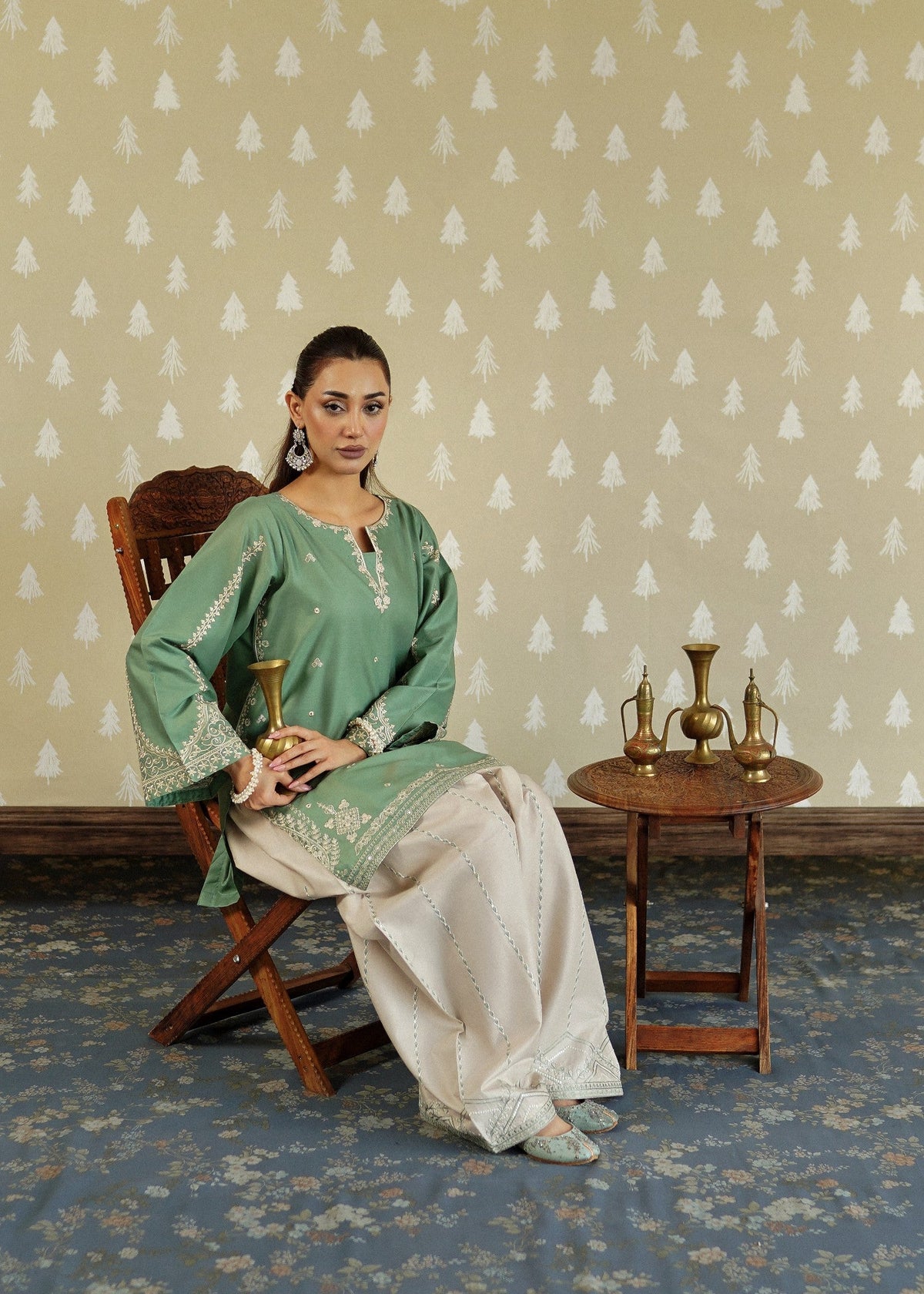Ready to Wear Pastel Green Lawn Kurta Set Online in Sri Lanka India Australia