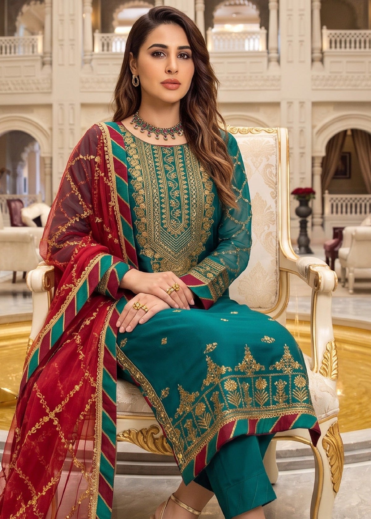 Ladies Embroidered Teal Shalwar Kameez Online in UK USA Canada