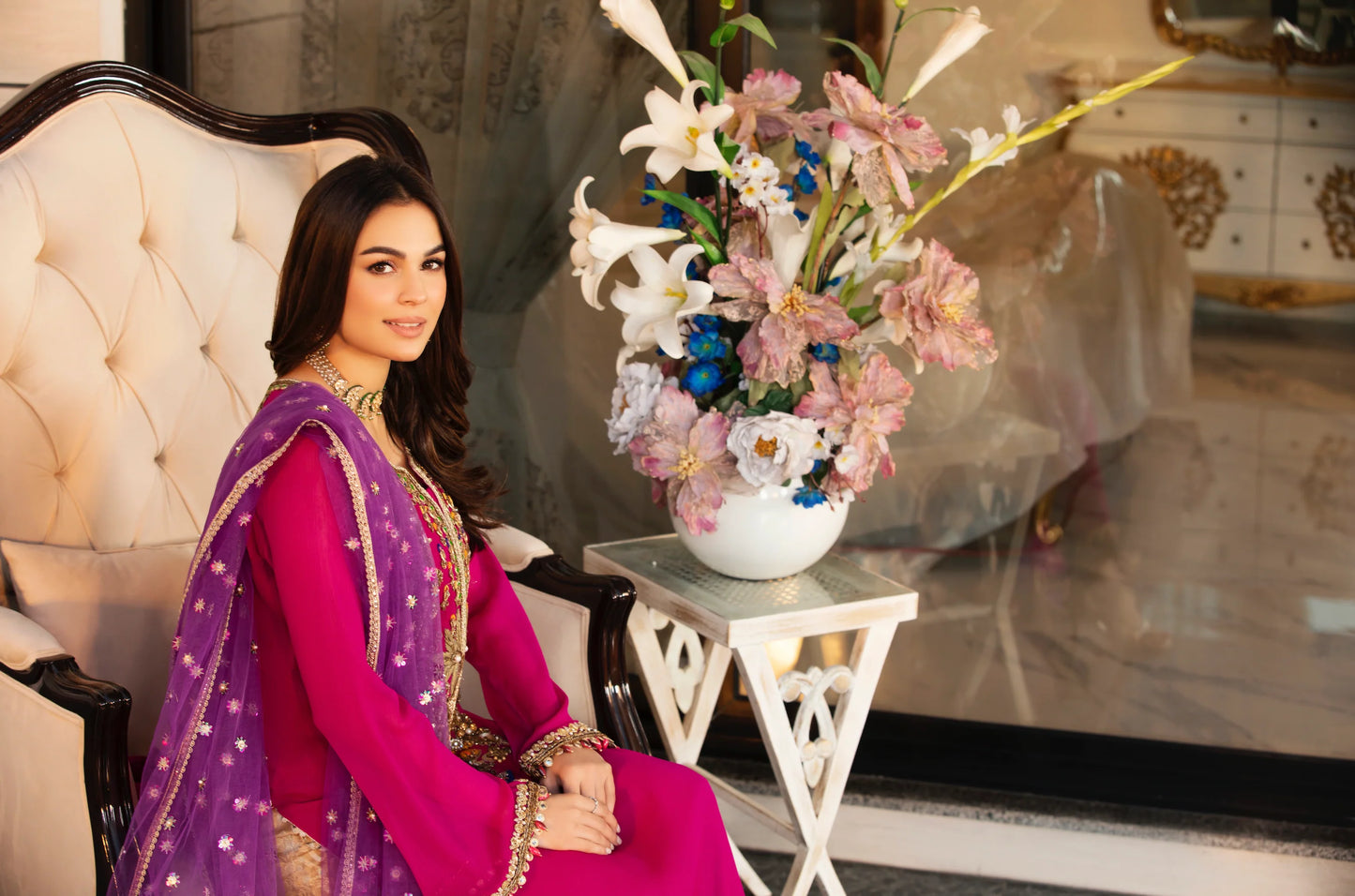Magenta Readymade Pure Chiffon Suit