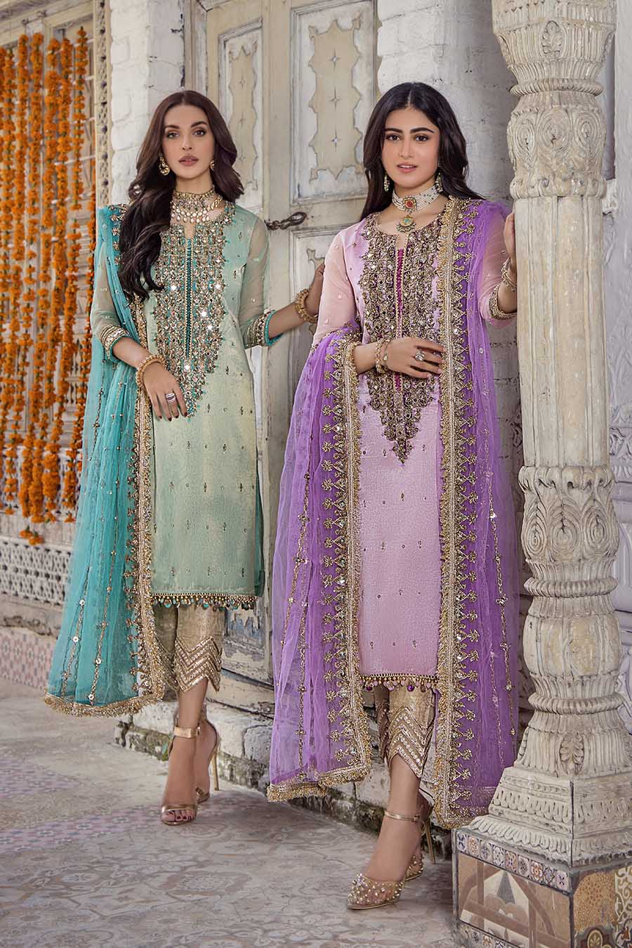 Purple Pure Resham Karandi Suit Size 44