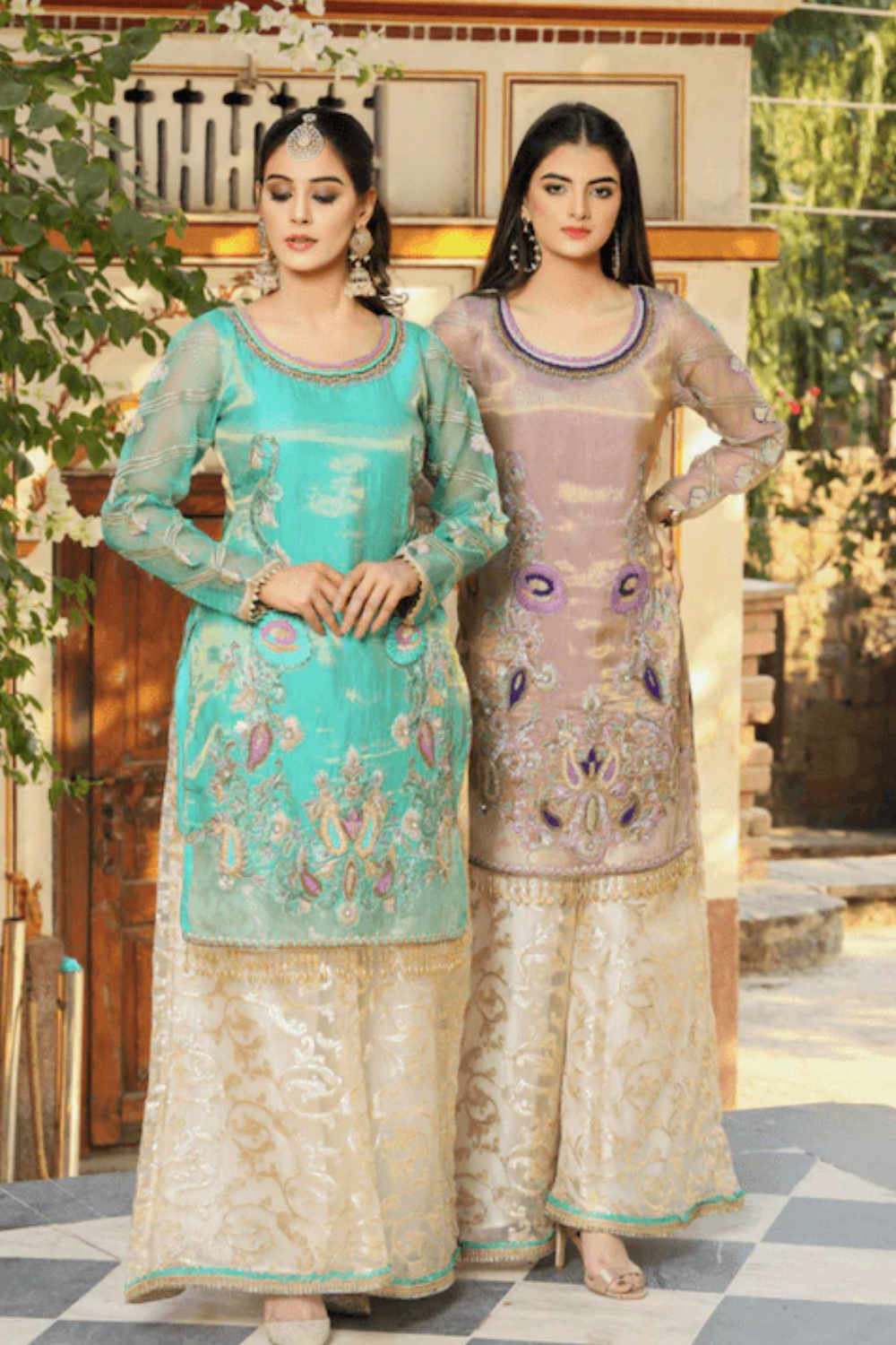 Hand Embroidered Turquoise Pure Maysuri Suit with Flared Trousers