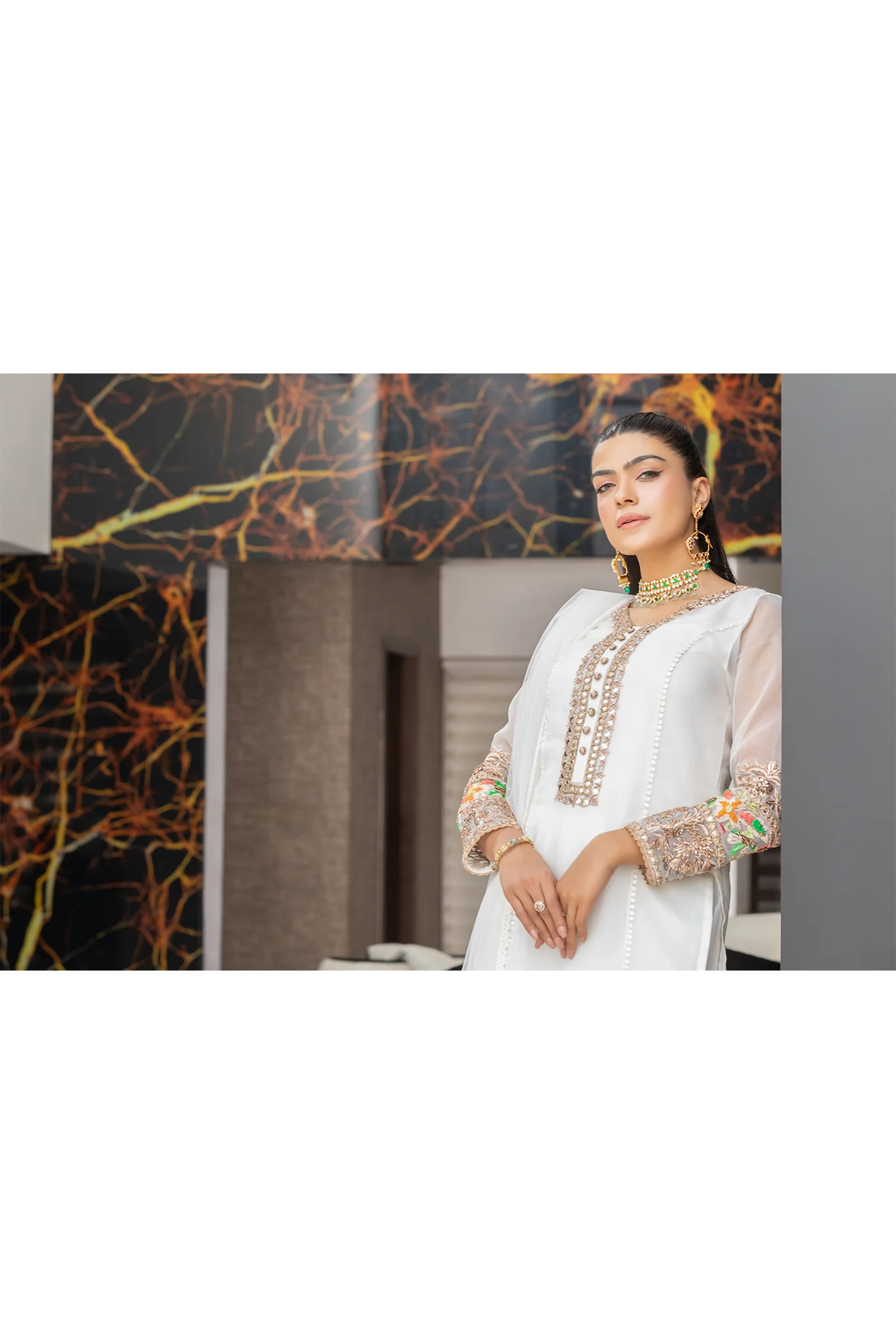 White Handmade Pure Organza Suit