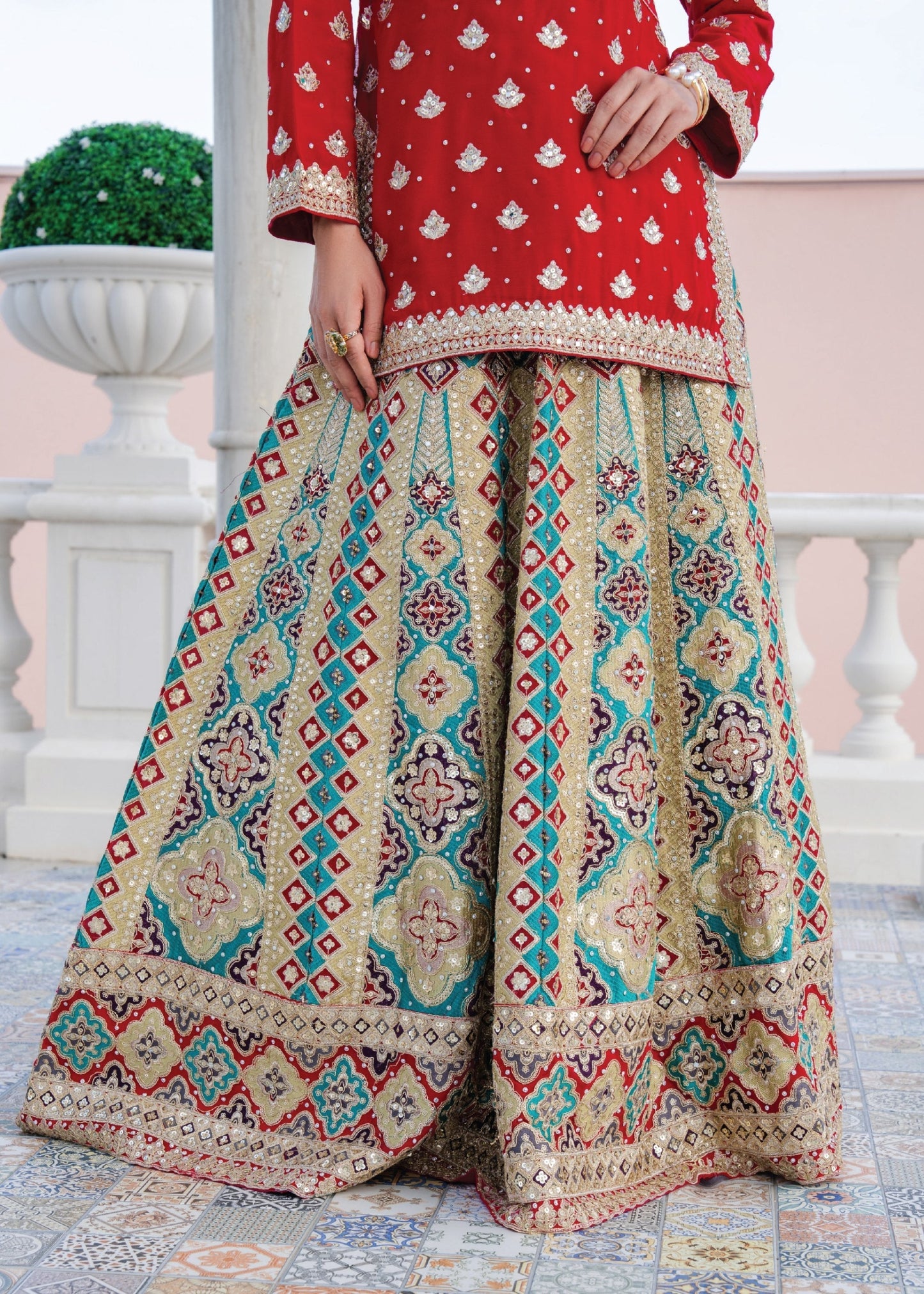 Red Chiffon Wedding Guest Lehenga Suit Online in UK USA Canada