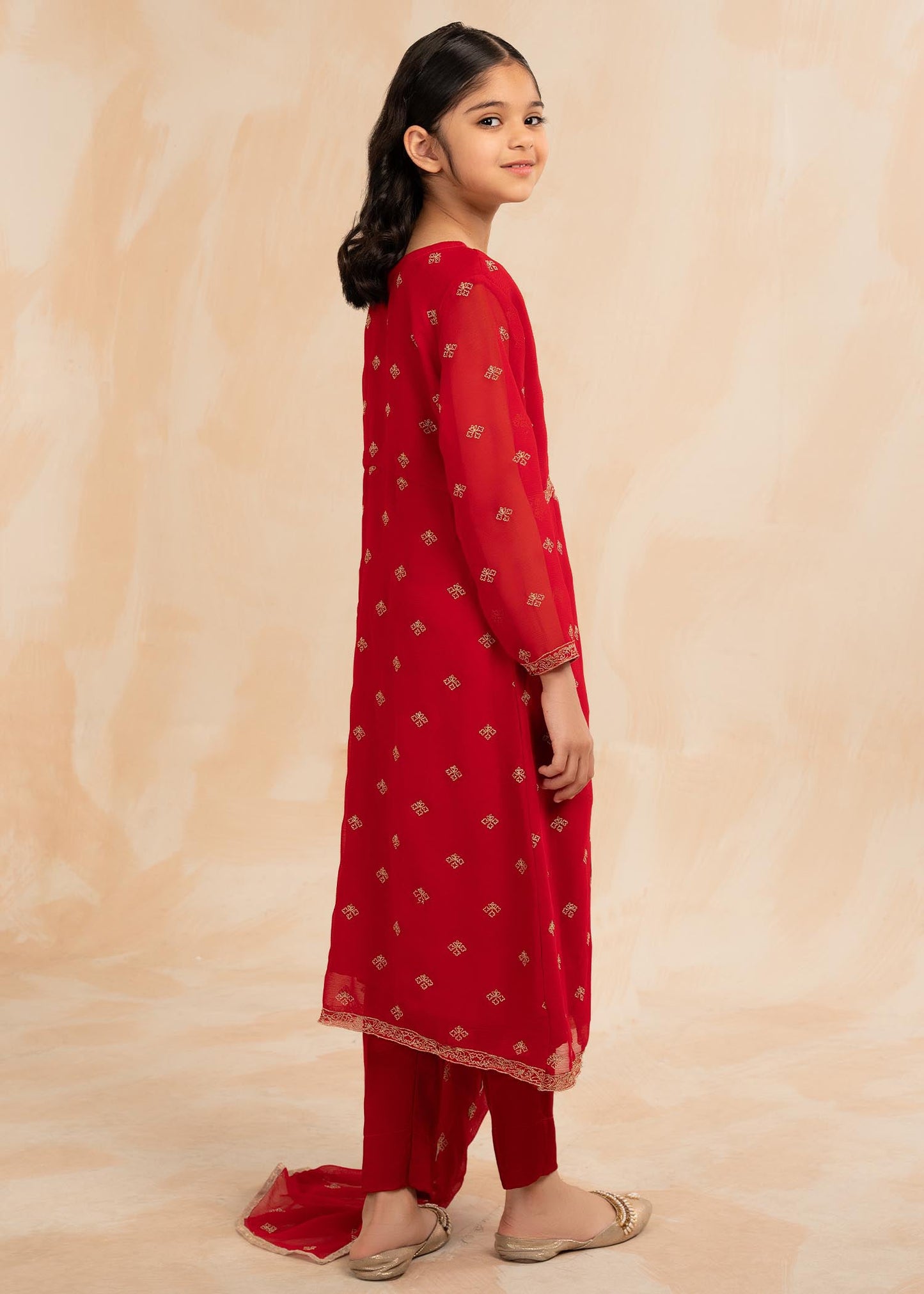 Red Embellished Chiffon Suit for Women Online in Dubai DXB UAE Abudhabi Meena Bazaar
