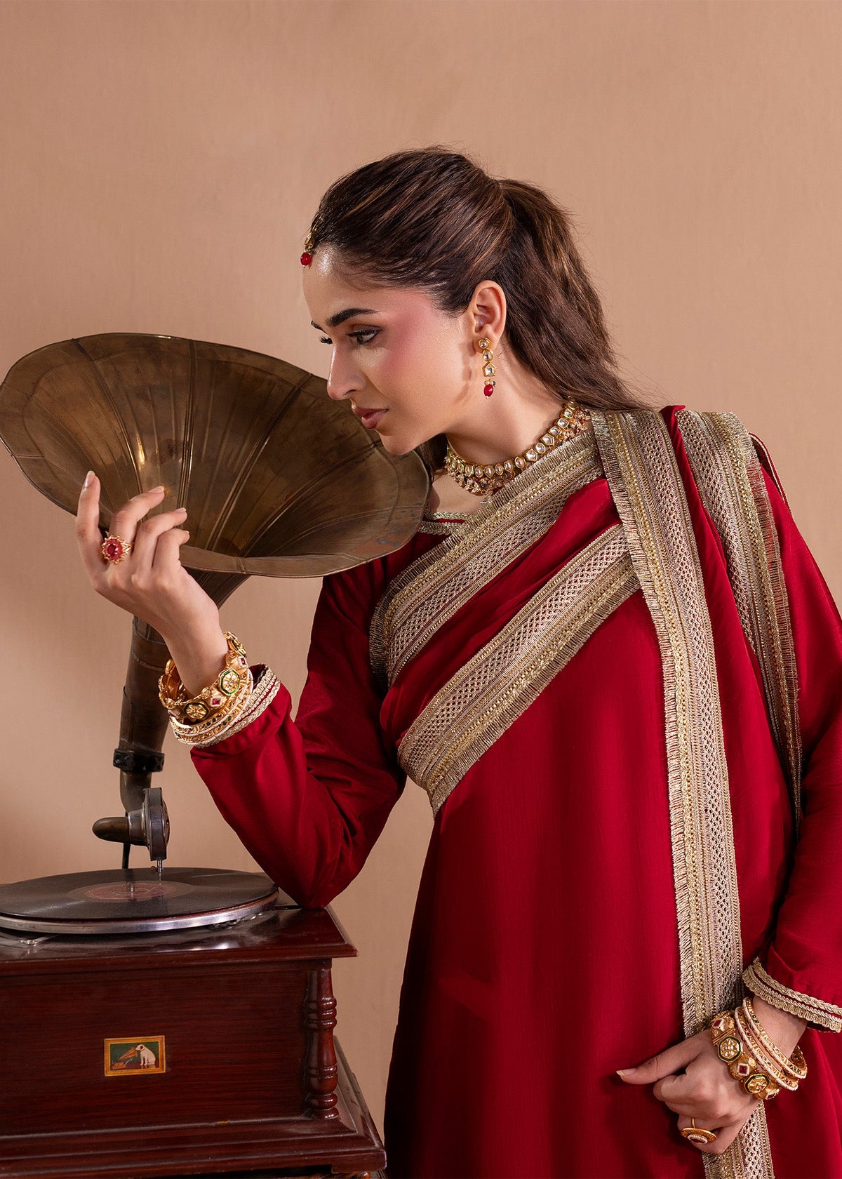Red Embroidered Gharara Ladies Partywear Suit Online in UK USA Canada