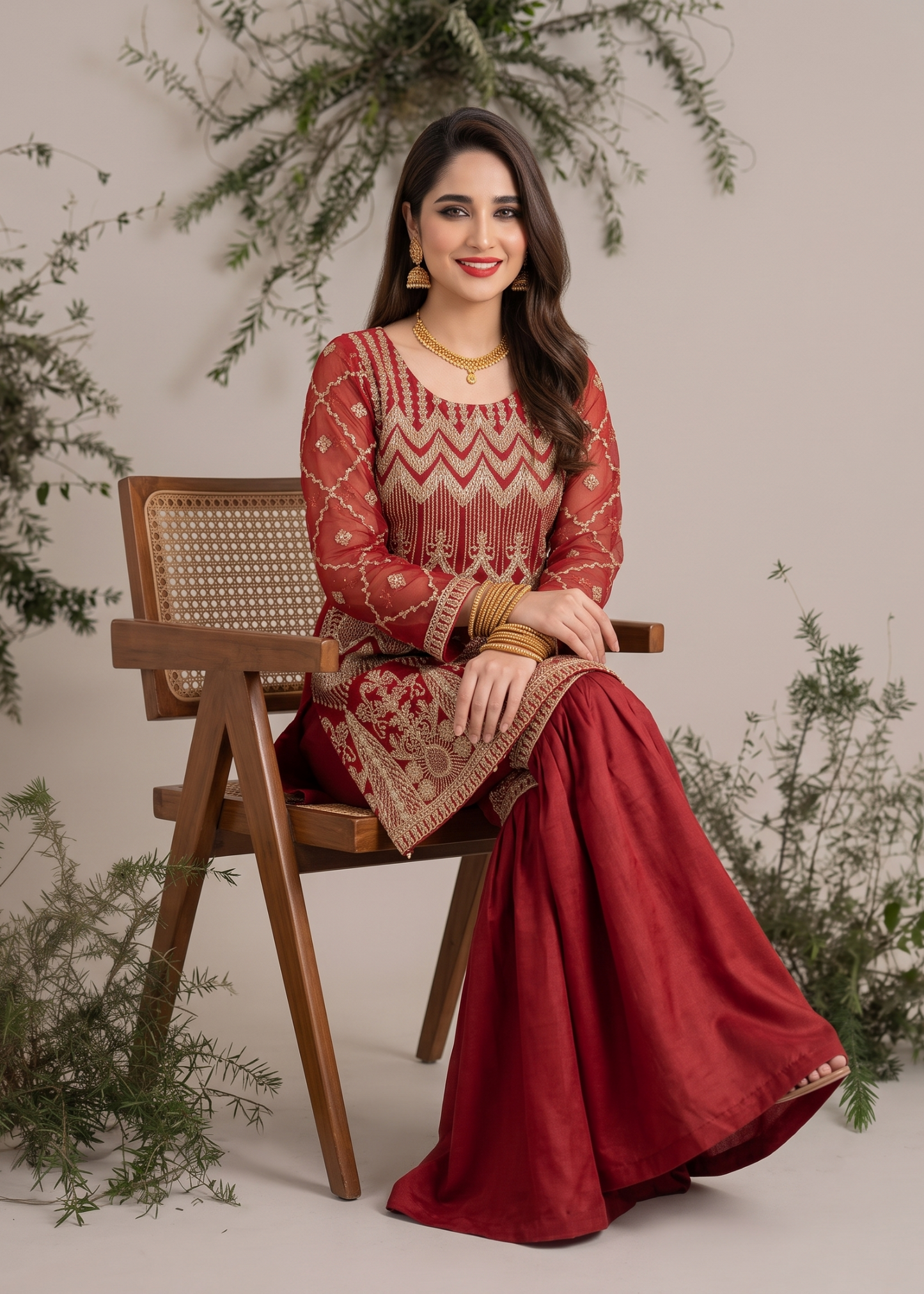 Red Embroidered Organza Sharara Gharara Online in Dubai UAE Abudhabi Ajman Sharjah