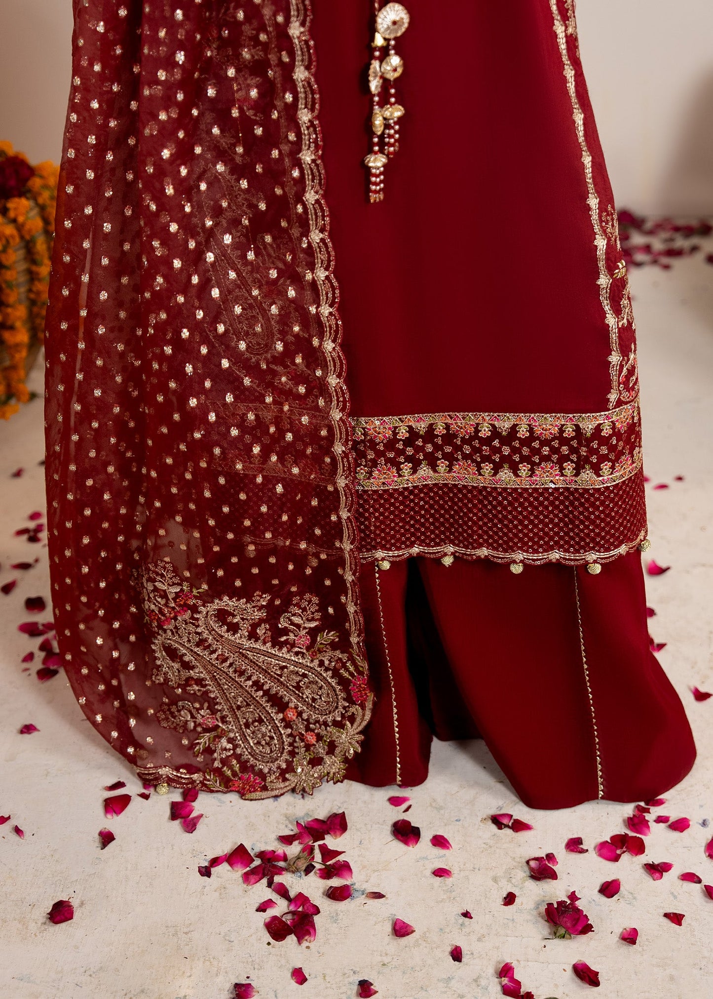 Red Raw Silk Plazzo Kurta Set Online in Dubai DXB UAE Abudhabi Meena Bazaar