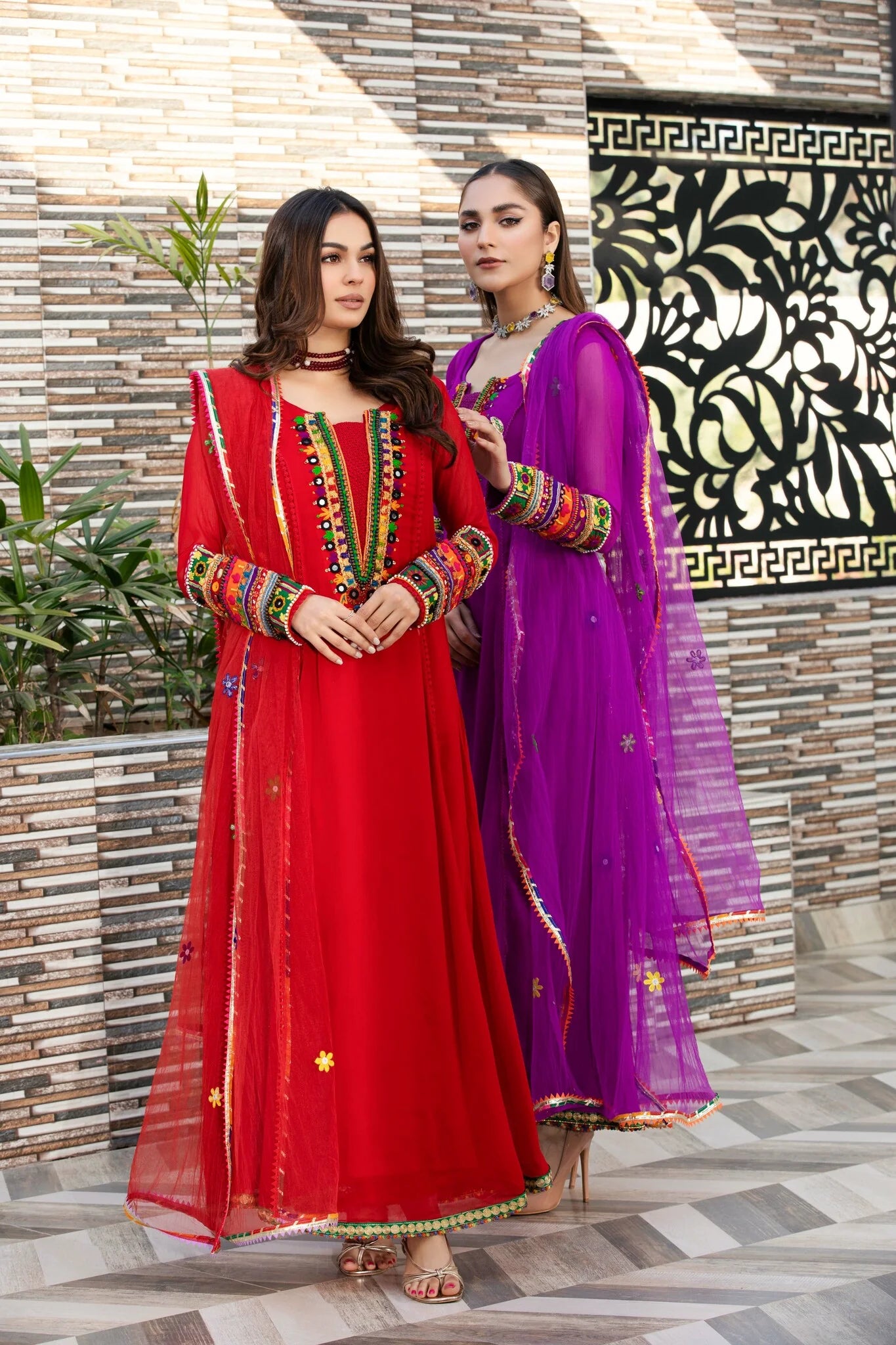Red Handmade Pure Chiffon Suit