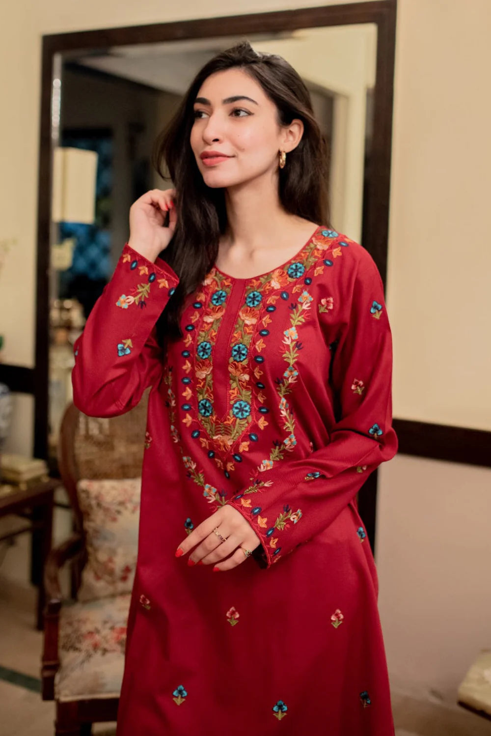 Red Kurta with Straight Pants