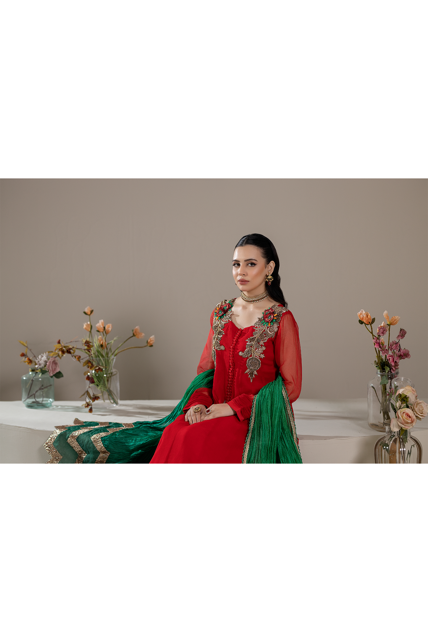 Red Handmade Pure Chiffon Sharara
