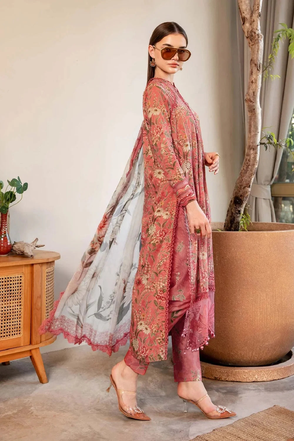 Rust Chikankari Embroidered Lawn Suit