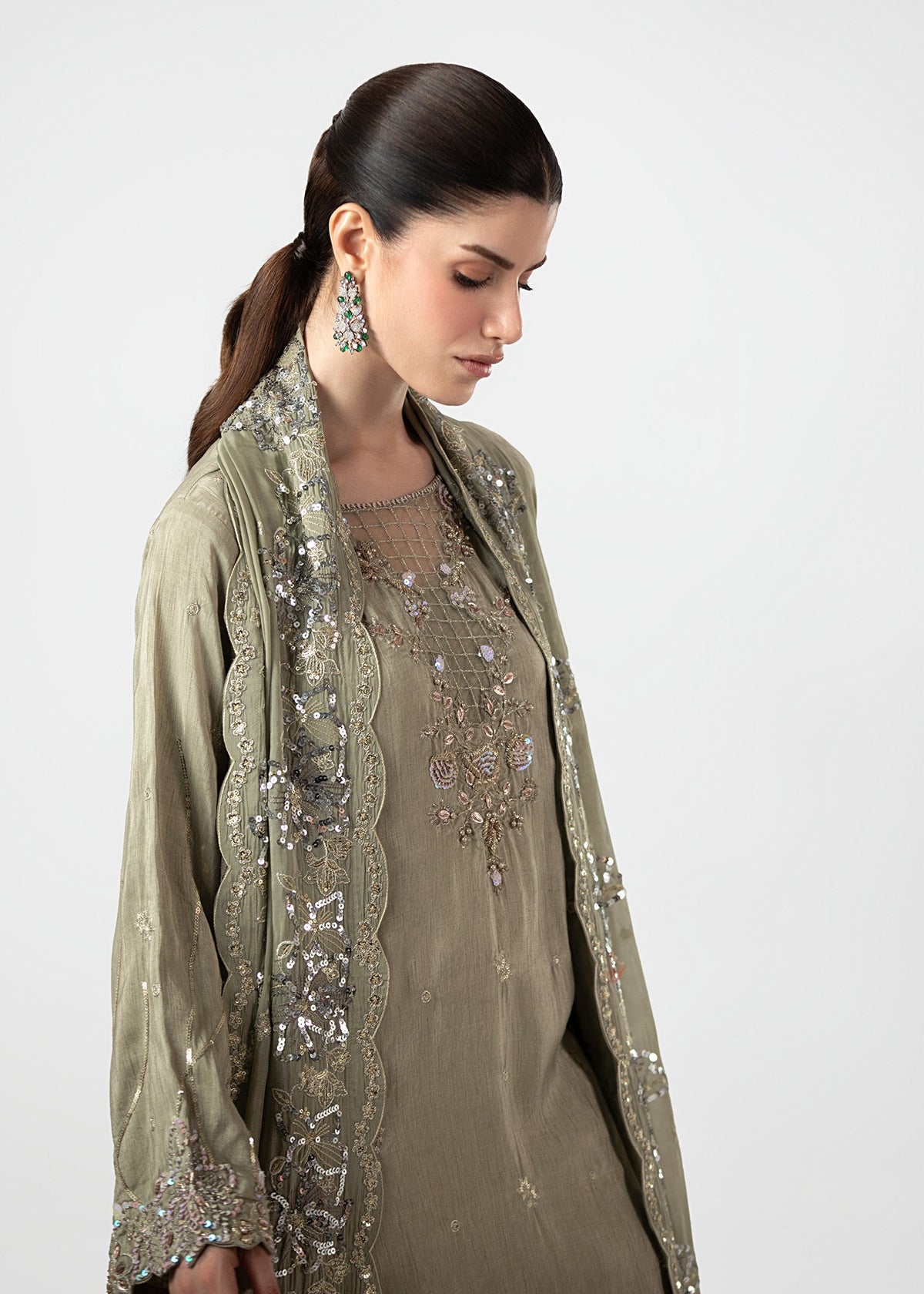 Sage Green Raw Silk Sharara Online in Dubai UAE Abudhabi Ajman Sharjah