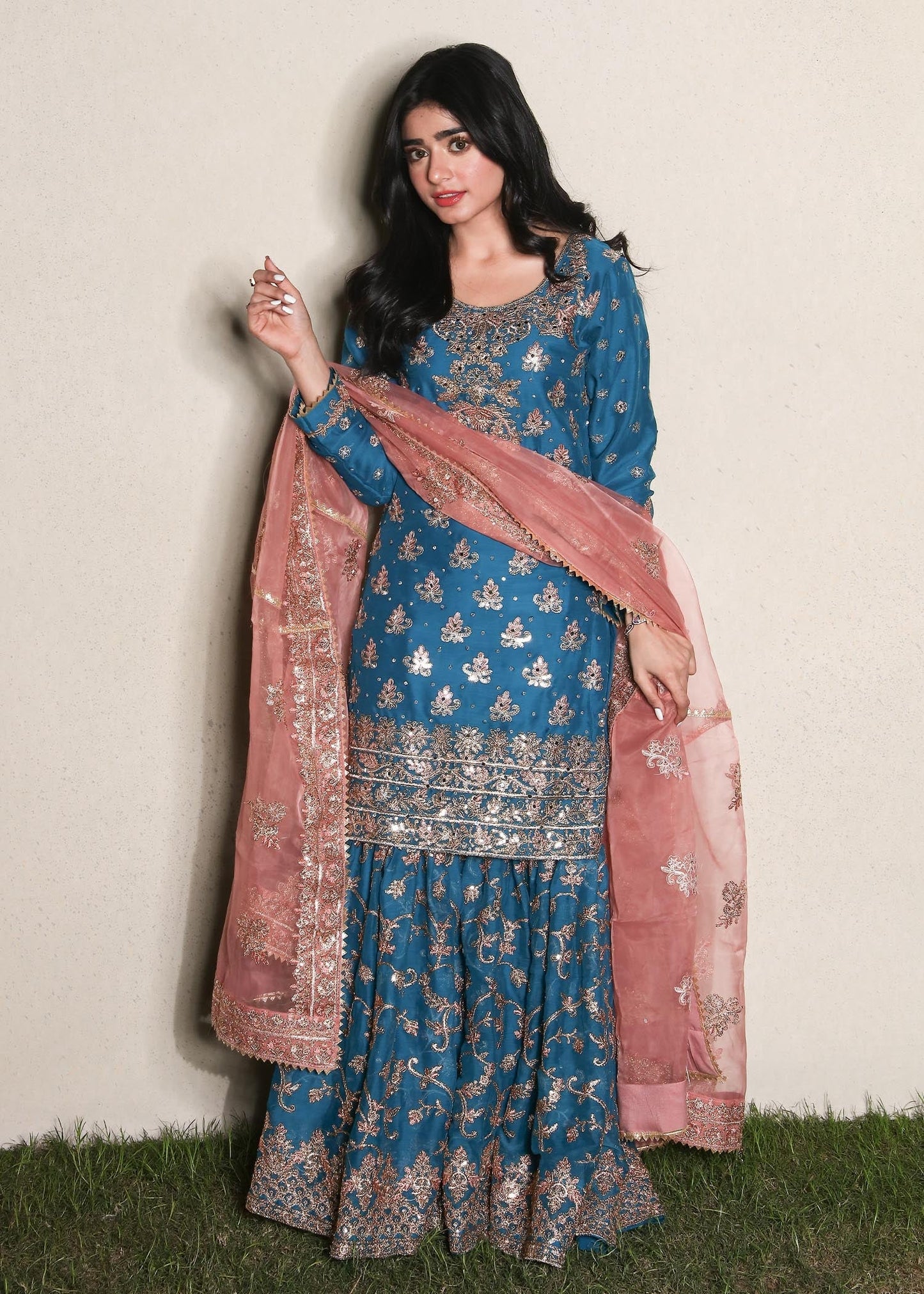 Shop Blue Chiffon Embroidered Wedding Wear Online in Dubai DXB UAE Abudhabi Meena Bazaar