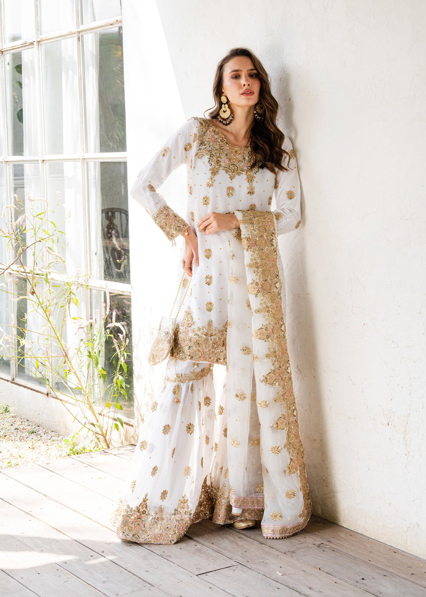 Shop Ivory Chiffon Embellished Gharara Set Online in Dubai DXB UAE Abudhabi Meena Bazaar