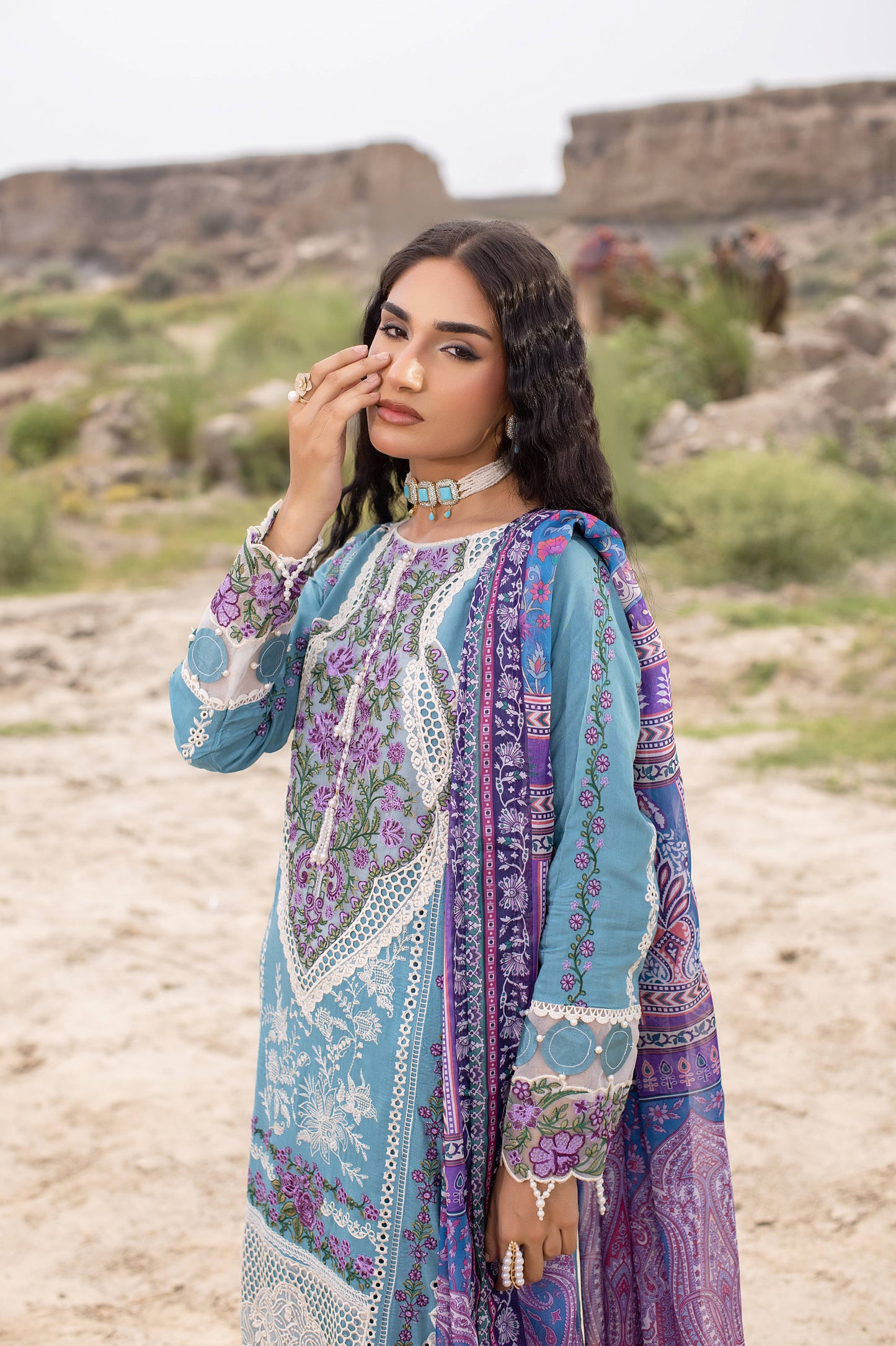 Sky Blue Festive Kurta Suit with Dupatta Online in Dubai DXB UAE Abudhabi Meena Bazaar