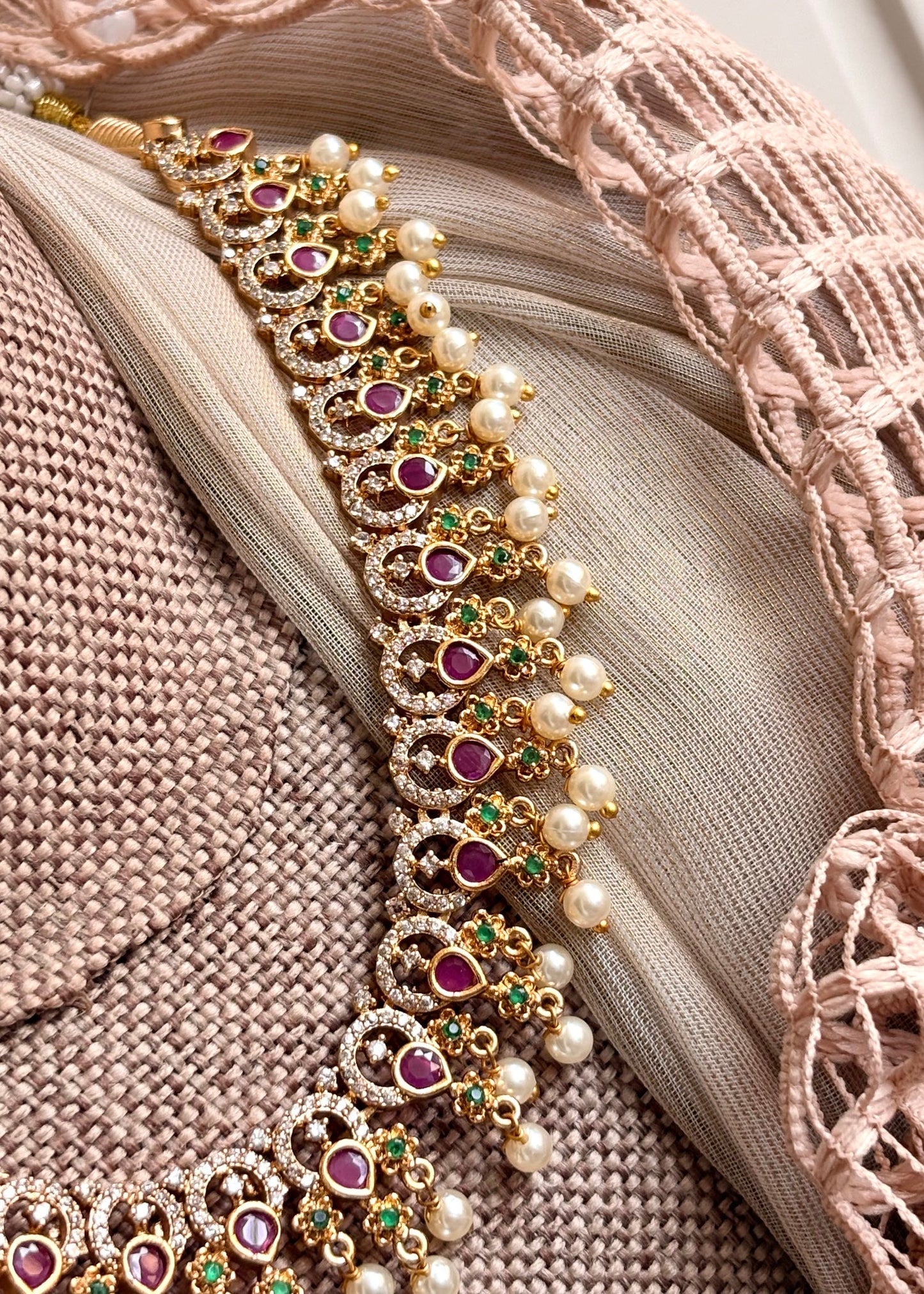 South Indian Necklace Set with Earrings and Tikka Online in UK USA Canada