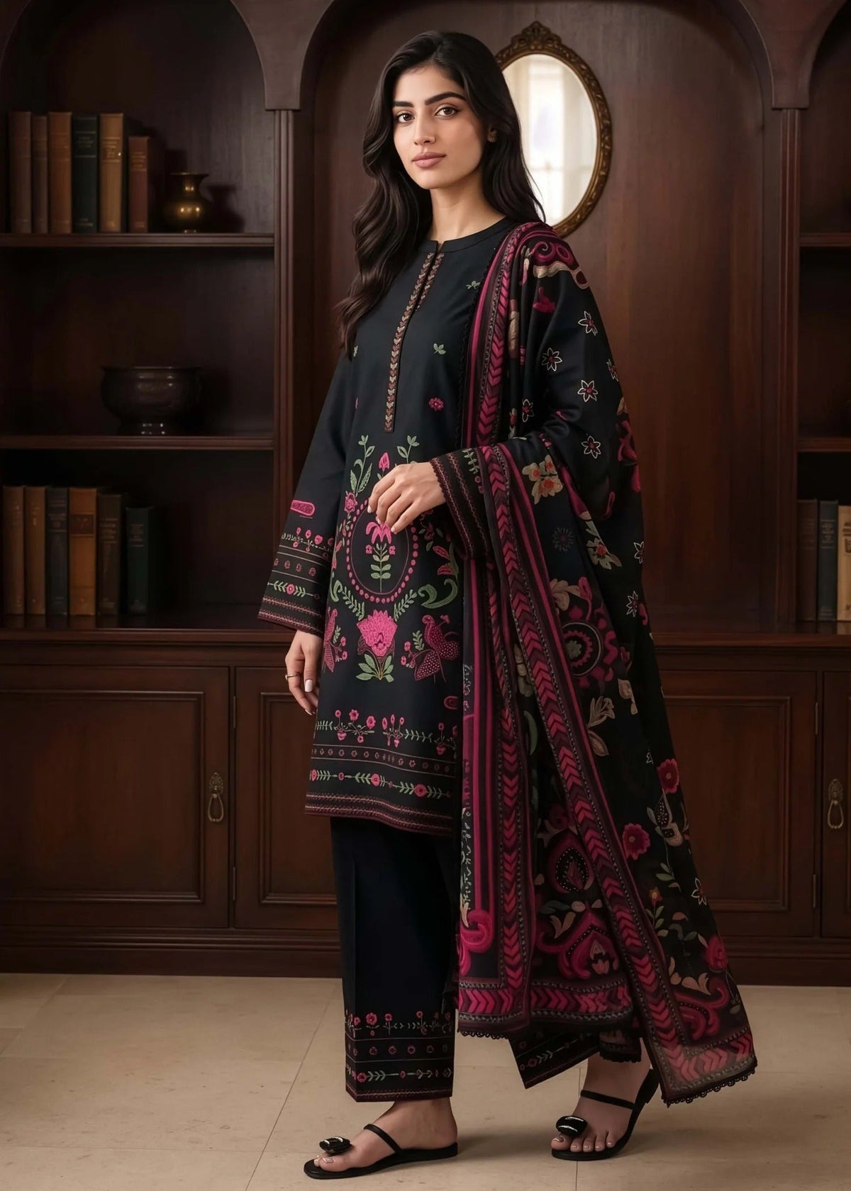 Straight Cut Black Linen Pakistani Suit Online in Dubai UAE Abudhabi Ajman Sharjah