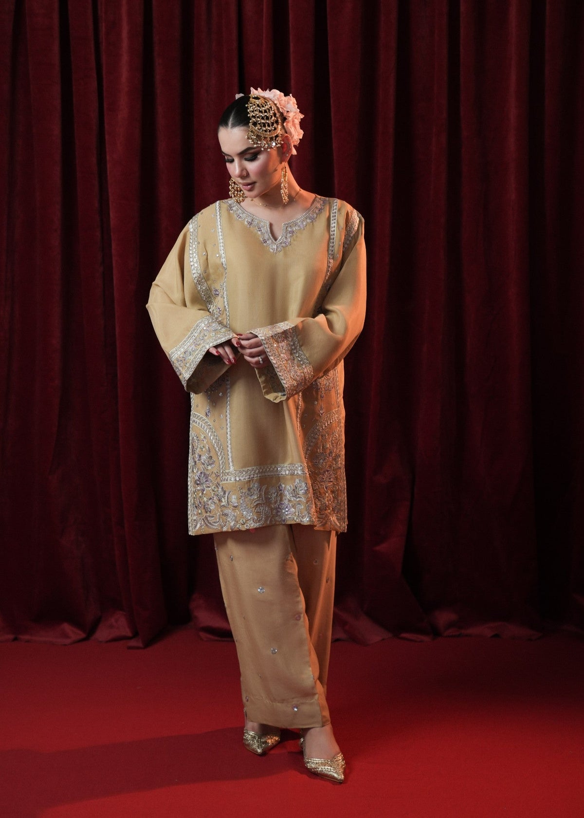 Straw Raw Silk Embroidered Designer Salwar Kameez Online in KSA Riyadh Saudi Arabia Oman Bahrain Qatar
