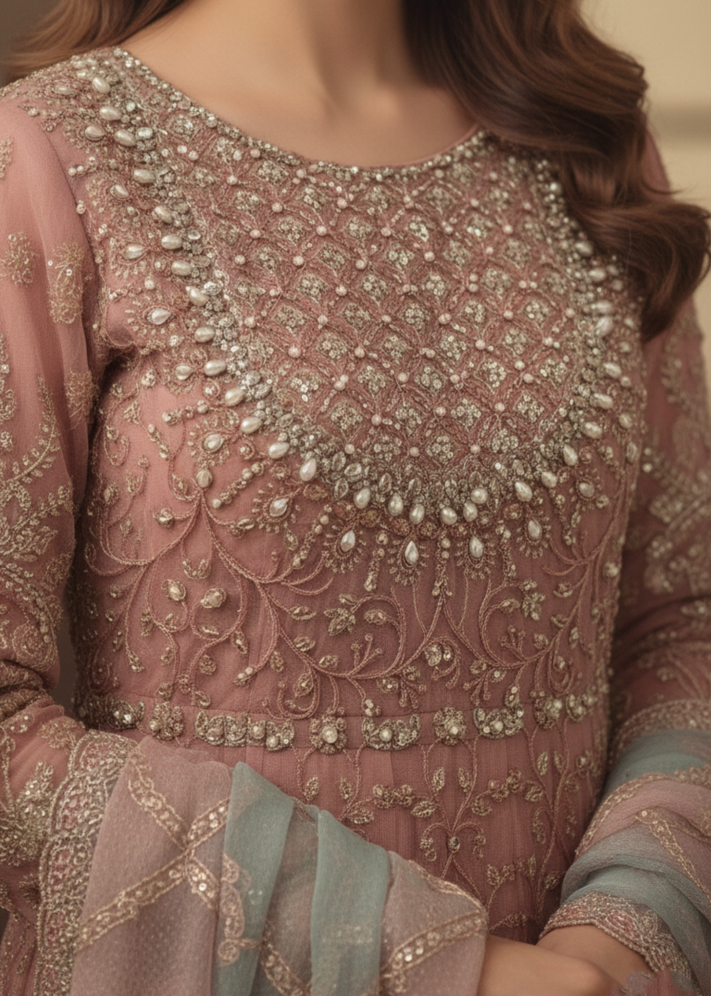 Tea Rose Pink Embroidered Organza Shalwar Kameez Online in Dubai DXB UAE Abudhabi Meena Bazaar