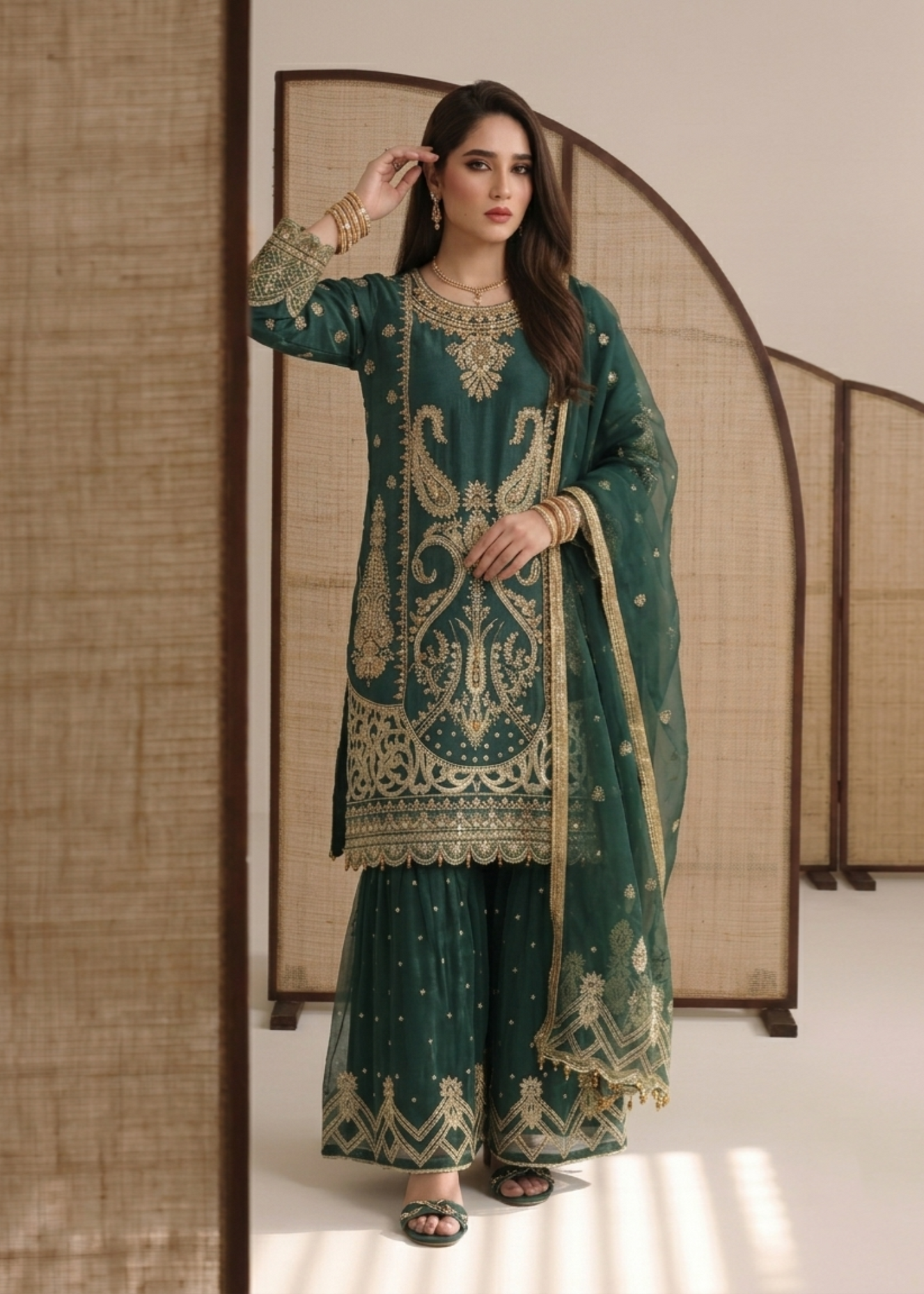 Teal Embroidered Organza Gharara Salwar Kameez Online in KSA Riyadh Saudi Arabia Oman Bahrain Qatar