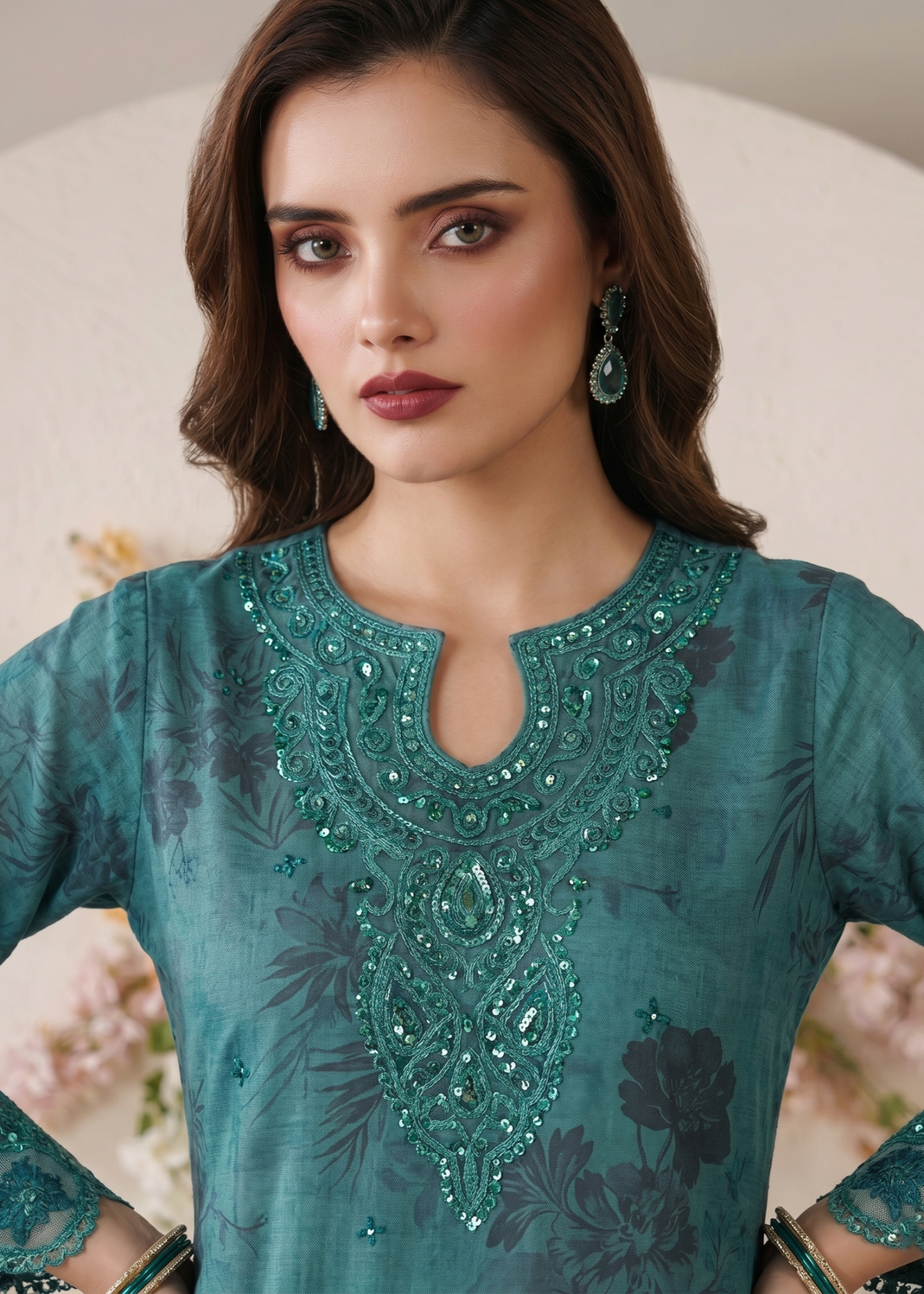 Teal Lawn Gharara with Silk Dupatta Online in Sri Lanka India Australia