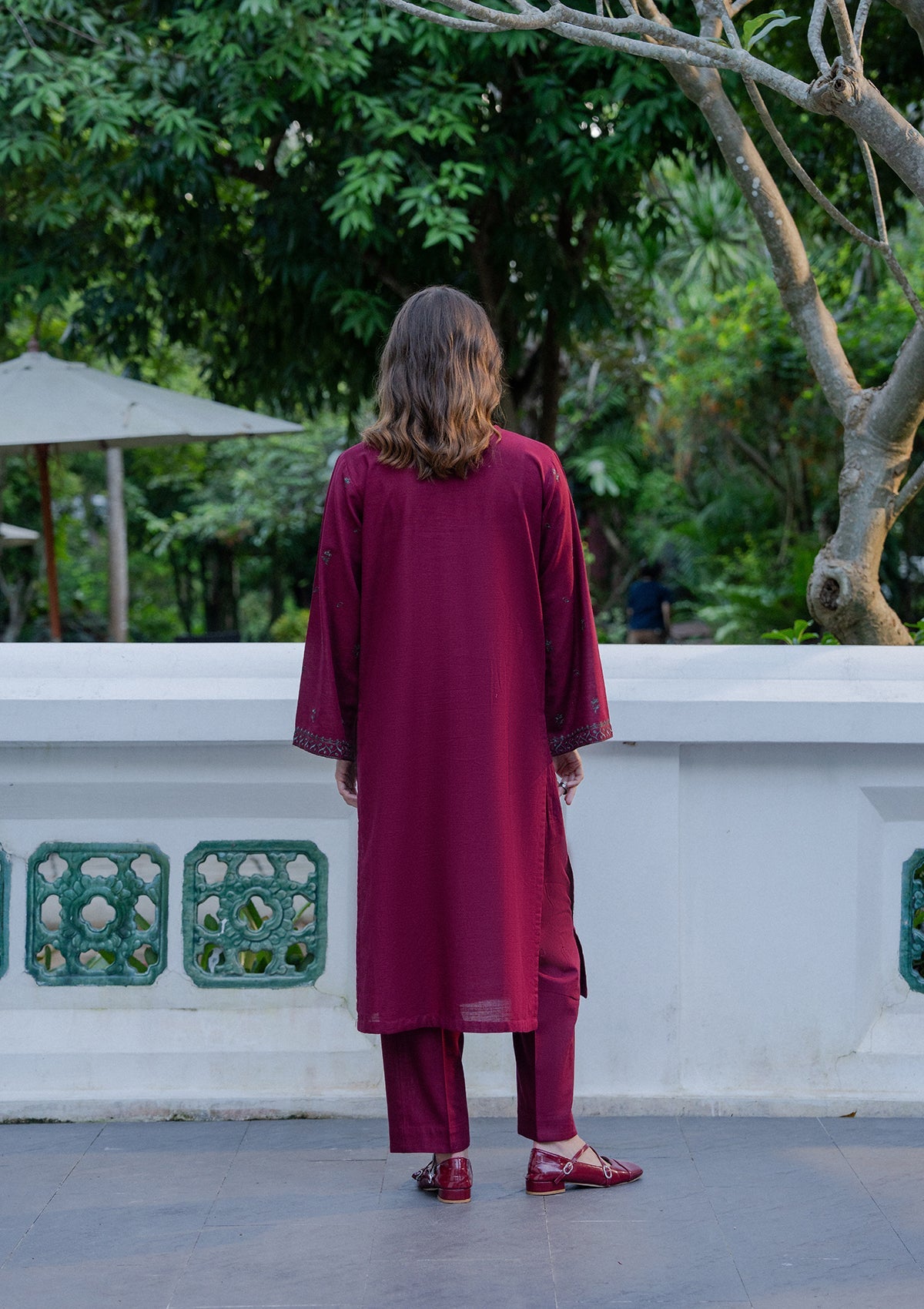The Garden Edit Maroon Embroidered Khaddar Kurta Set Online in Dubai DXB UAE Abudhabi Meena Bazaar