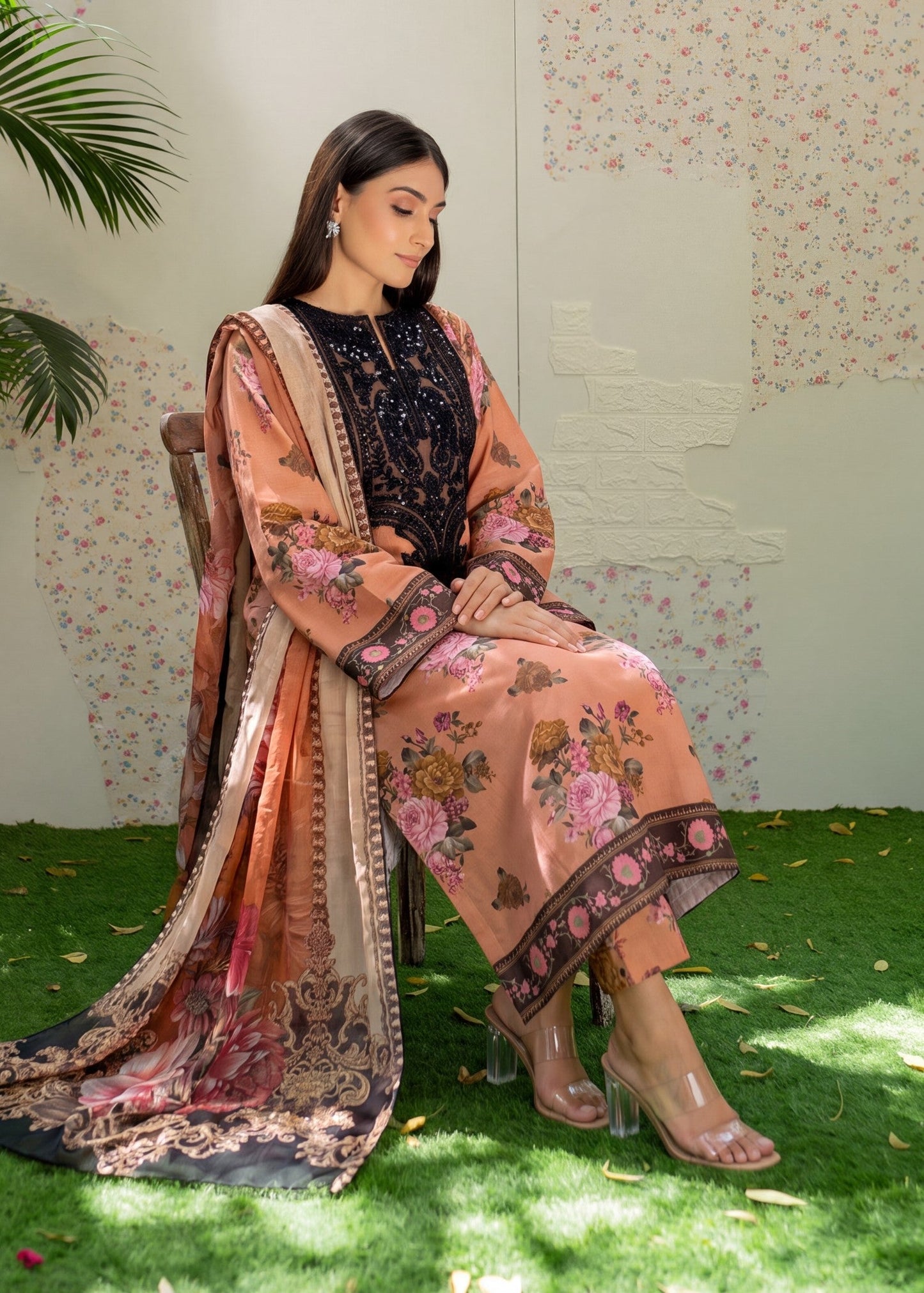 Toast Orange Summer Lawn Salwar Kameez Online in Dubai UAE Abudhabi Ajman Sharjah