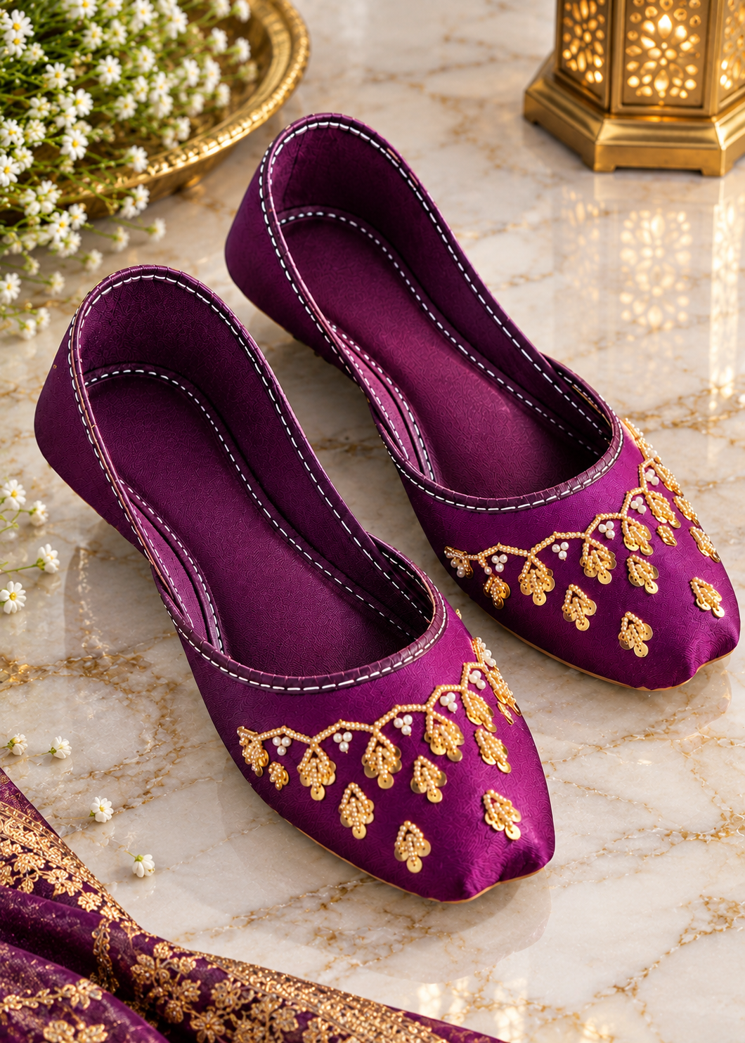 Traditional Magenta Embroidered Khussa for Festive Wear Online in Dubai UAE Abudhabi Ajman Sharjah