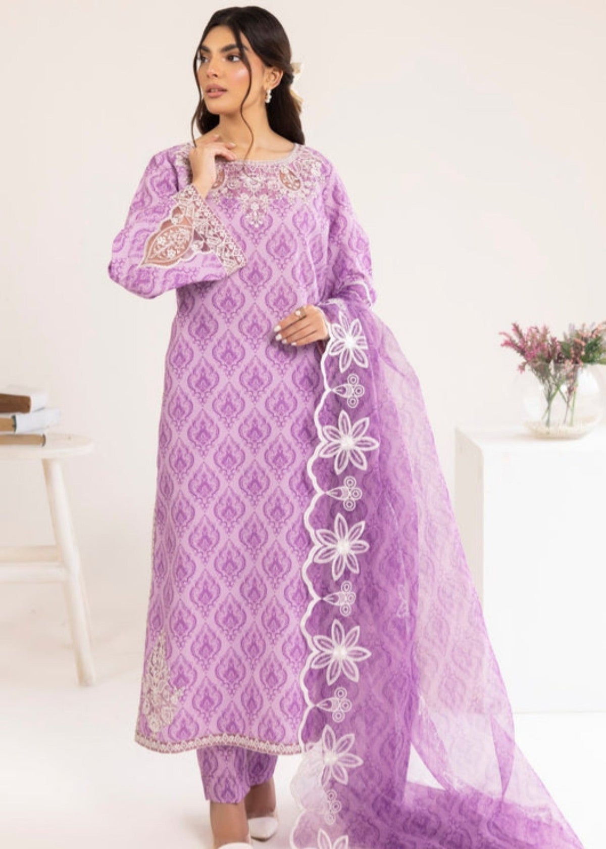 Trending Lilac Viscose Pakistani Suit Online in Dubai UAE Abudhabi Ajman Sharjah