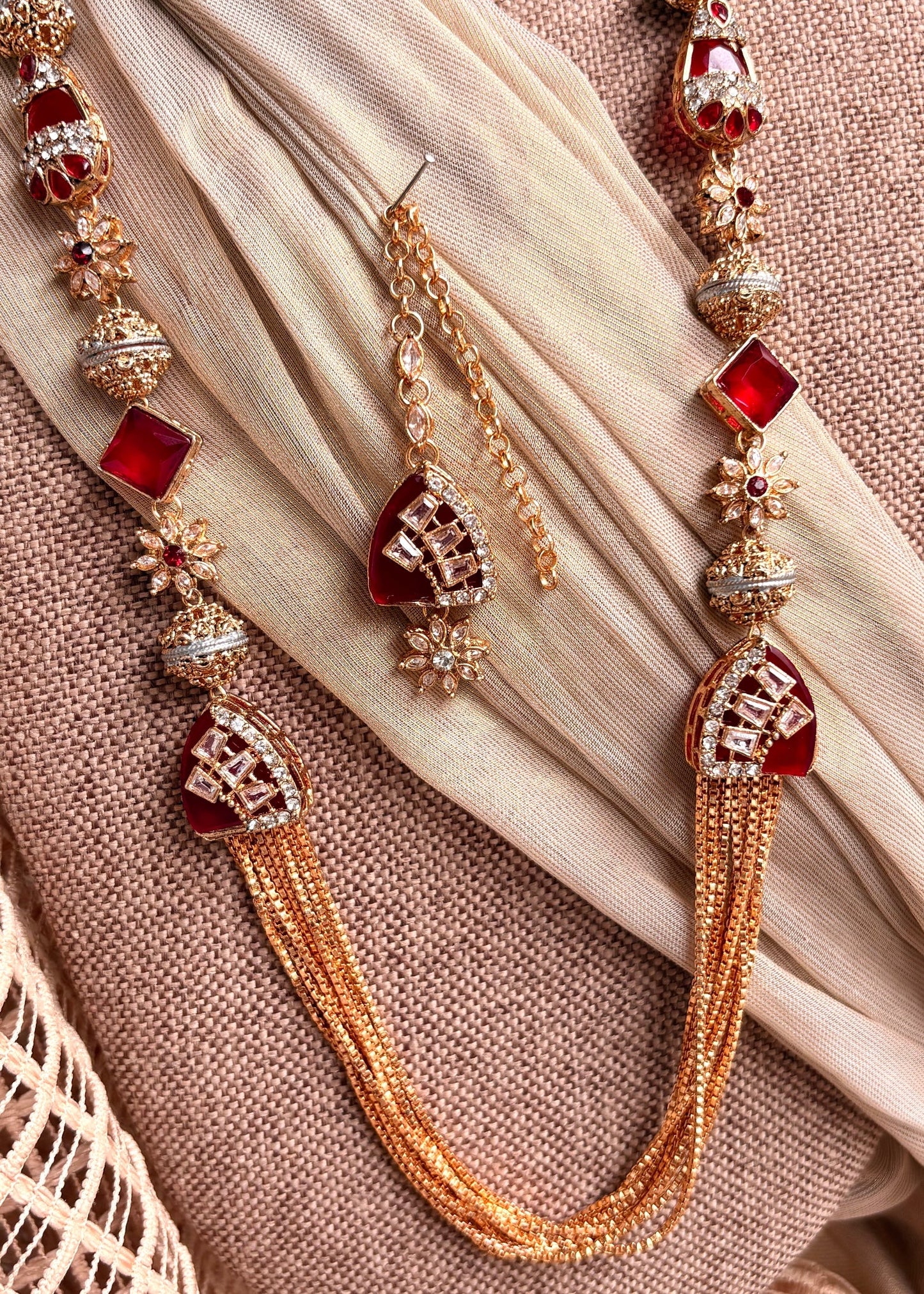 Turkish Malaa Earrings and Necklace Set Maroon Online in UK USA Canada