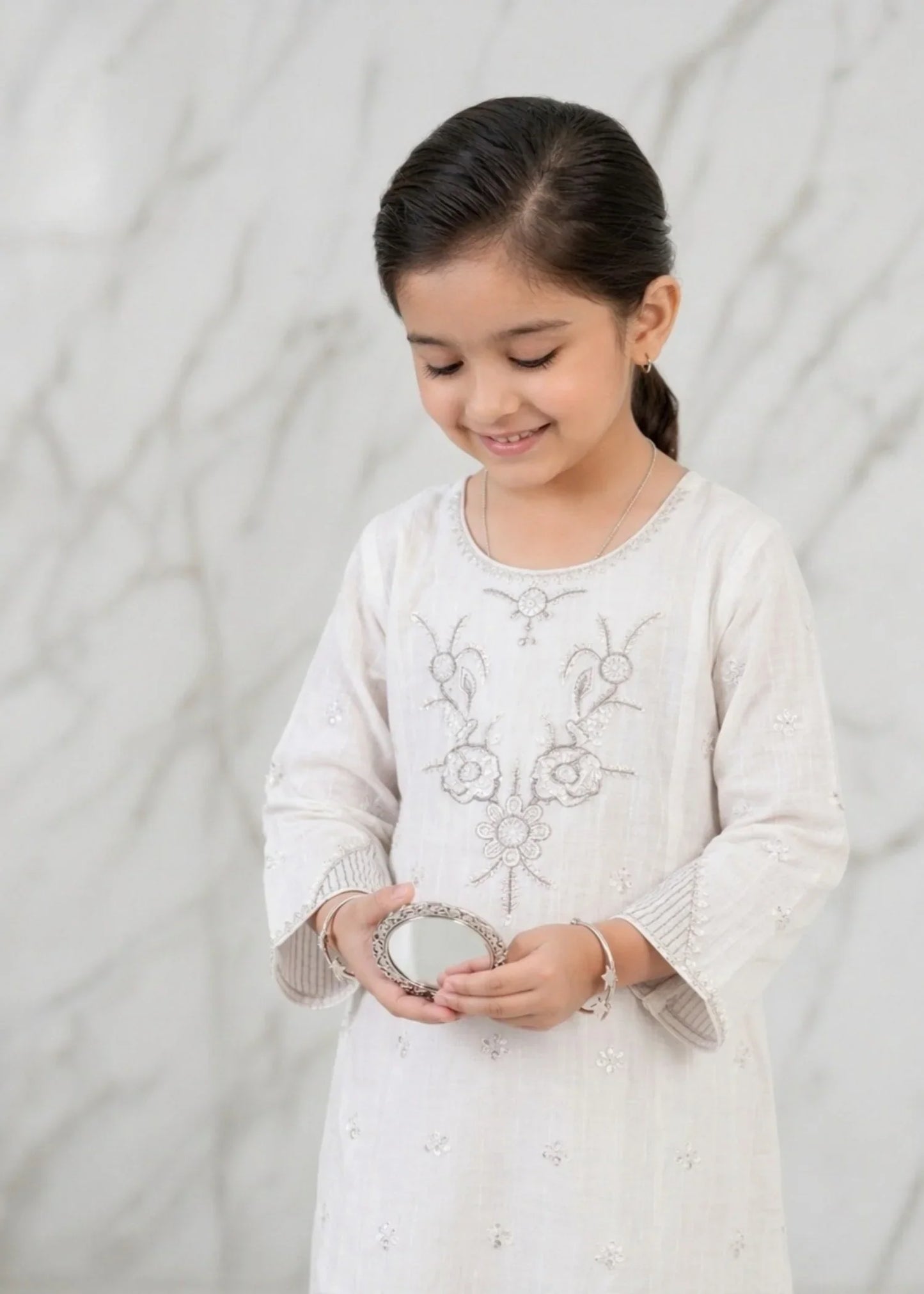 White Cotton Embroidered Kurta Set for Girls Online in Sri Lanka India Australia