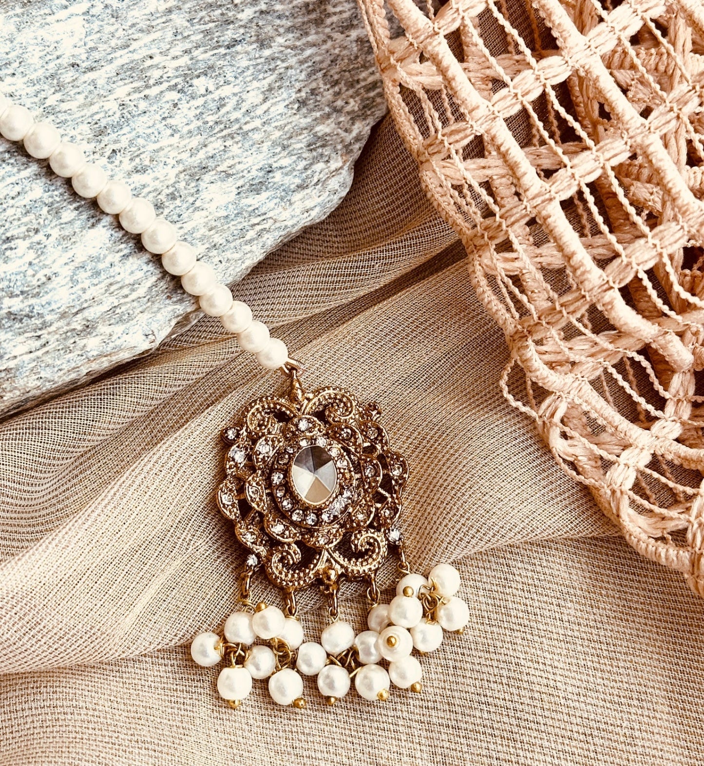 White Jhumka Tikka Bridal Set Online in Sri Lanka India Australia