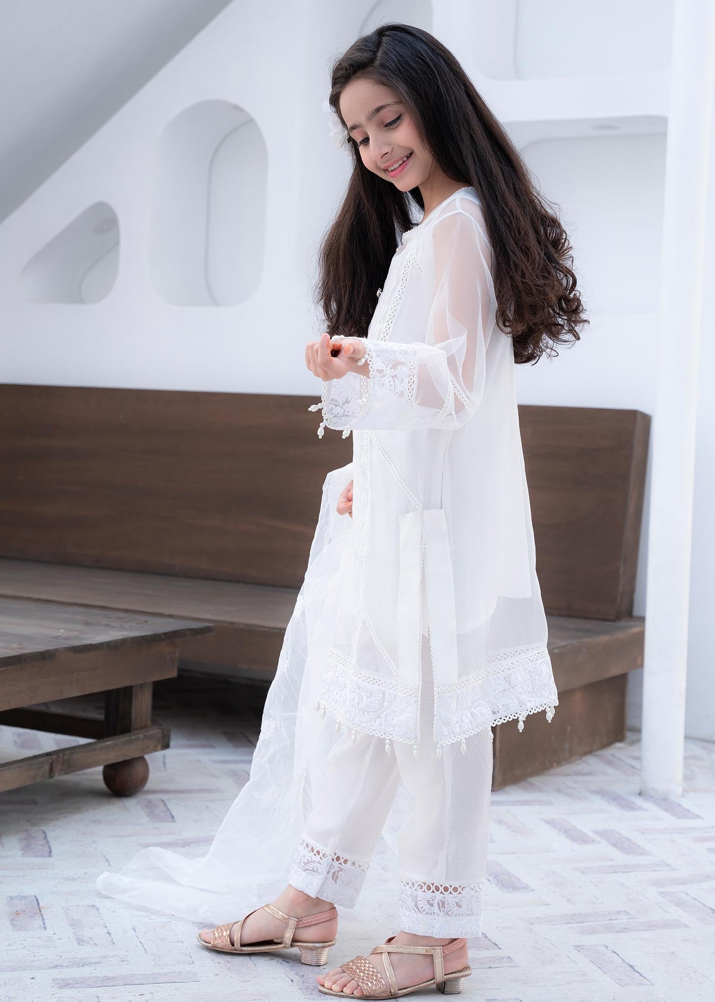 White Organza Embroidered Festive Wear Online in Dubai UAE Abudhabi Ajman Sharjah