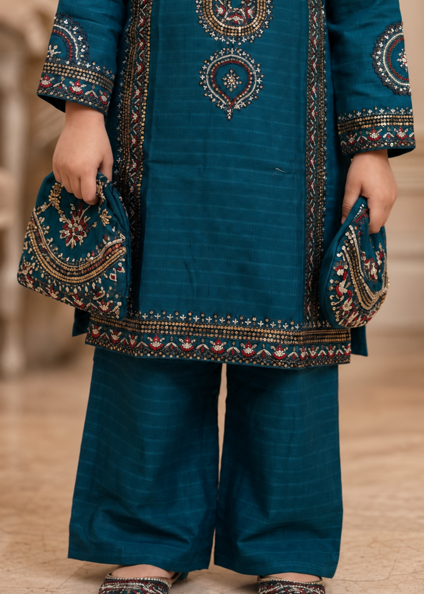 Yale Blue Cotton Kurta with Embroidery Online in Sri Lanka India Australia