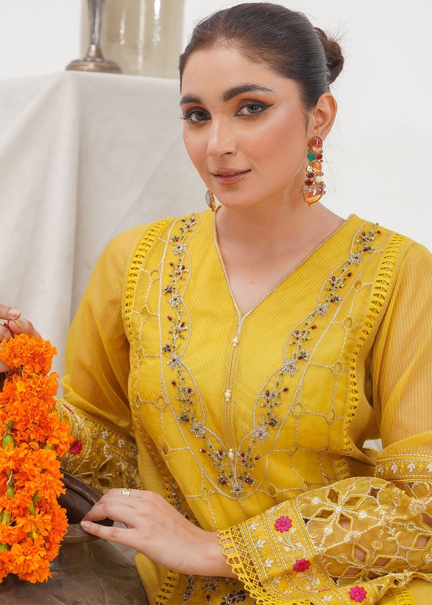 Yellow Net Straight Kurta Salwar Kameez Online in Dubai UAE Abudhabi Ajman Sharjah